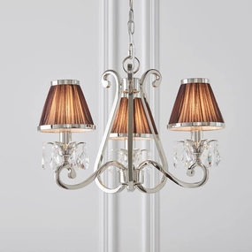 Oksana Polished Nickel 3 Light Chandelier - Chocolate Shades white ceiling lamp