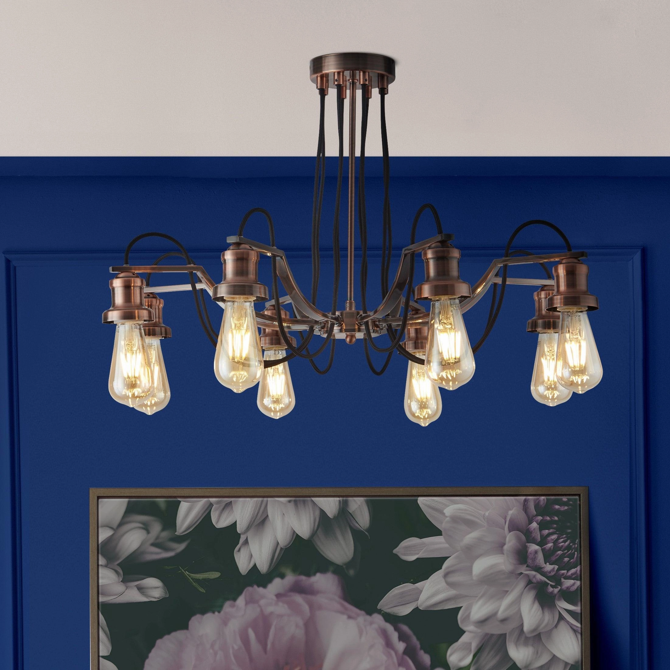 Olivia 8 Light Copper Pendant Ceiling Light - Braided Cable