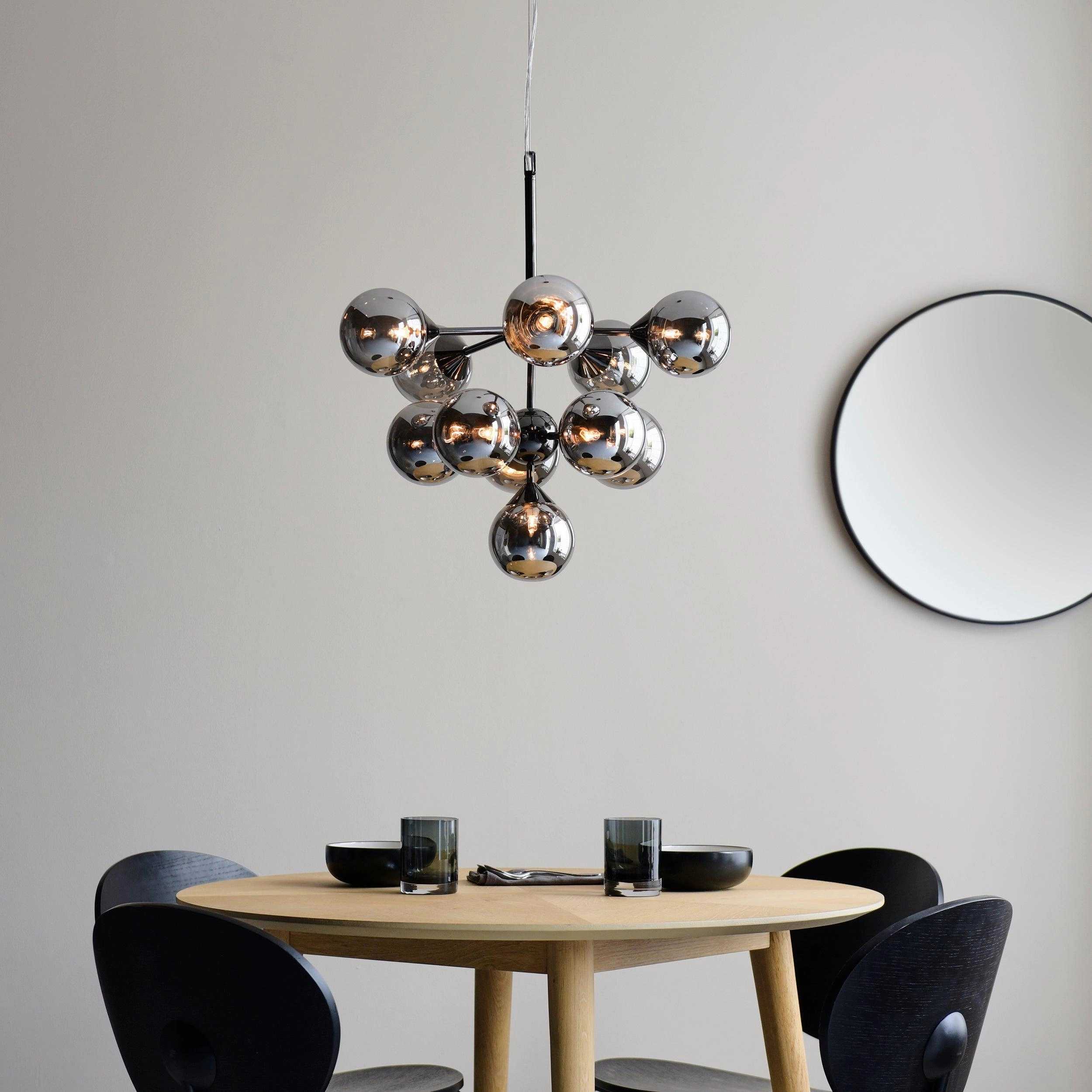Oscar 11 Light Black Pendant - Smoked Glass Shades