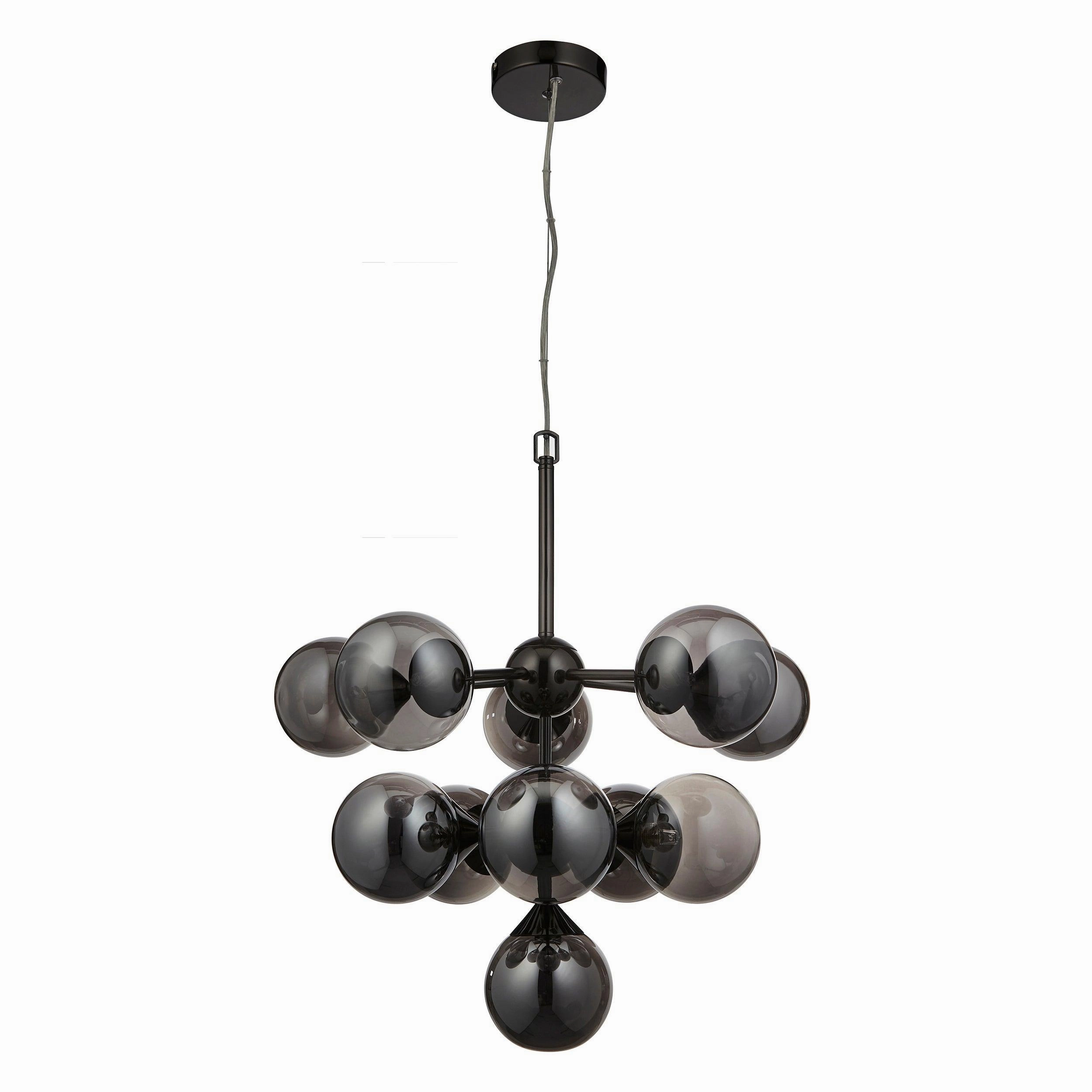 Oscar 11 Light Black Pendant - Smoked Glass Shades