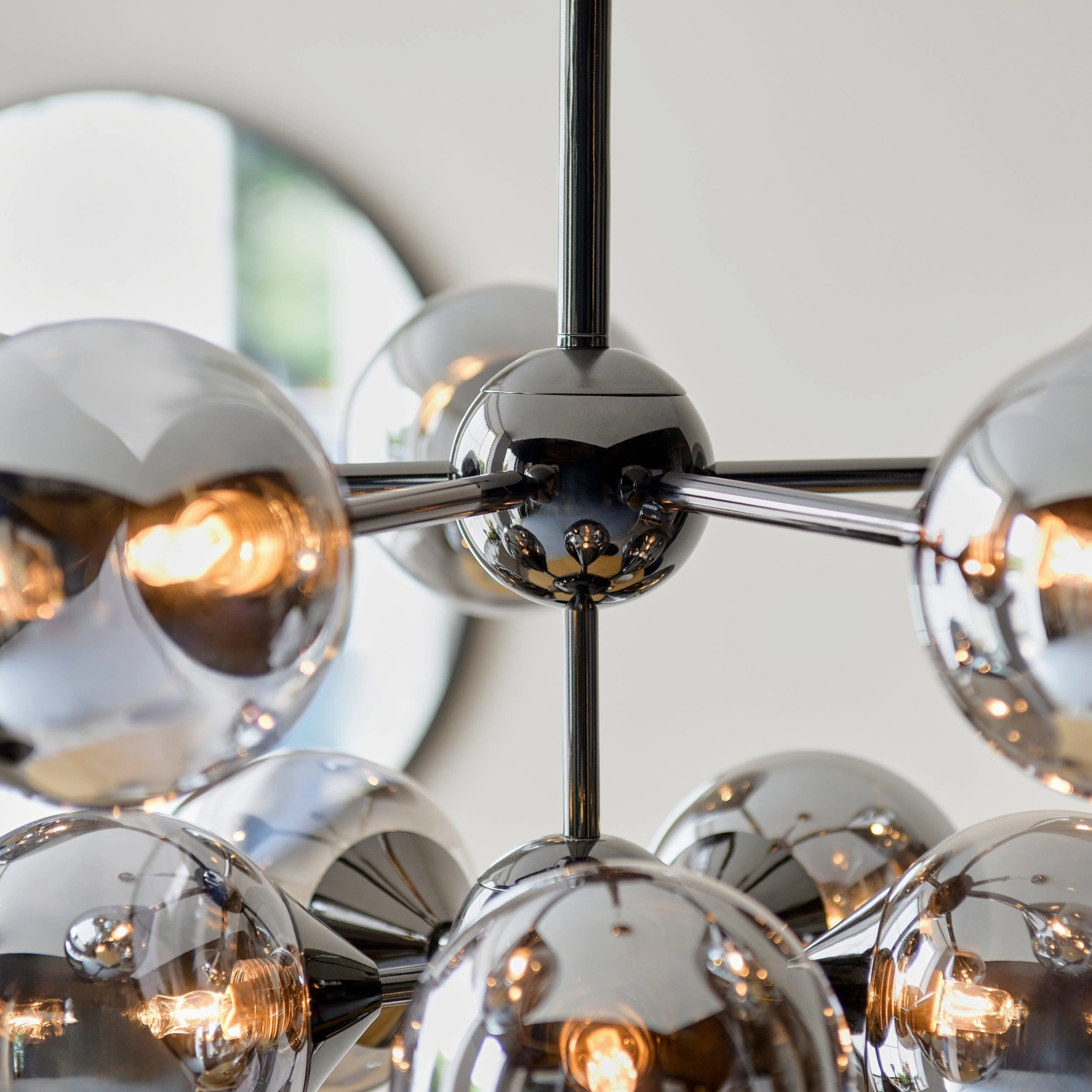 Oscar 11 Light Black Pendant - Smoked Glass Shades