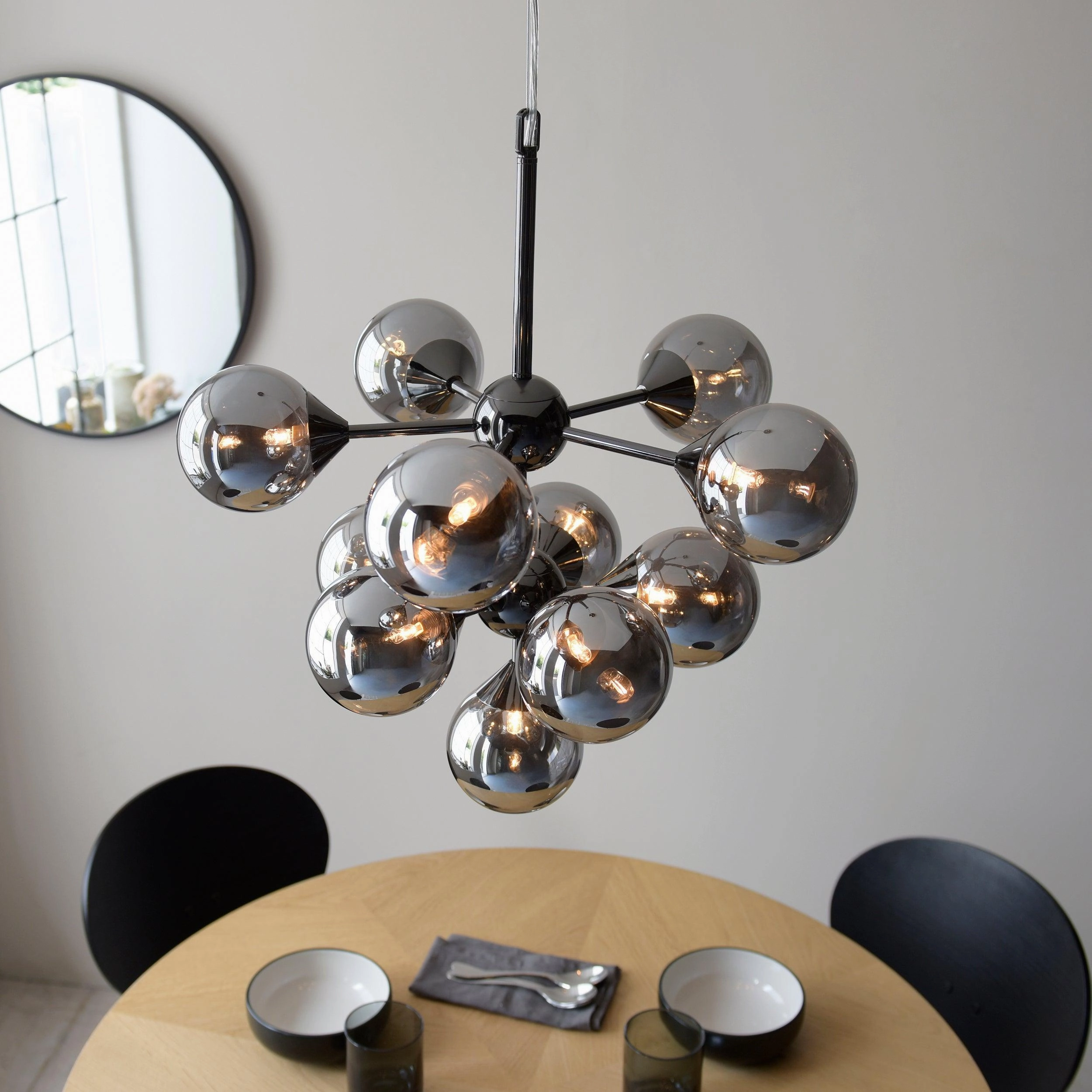 Oscar 11 Light Black Pendant - Smoked Glass Shades