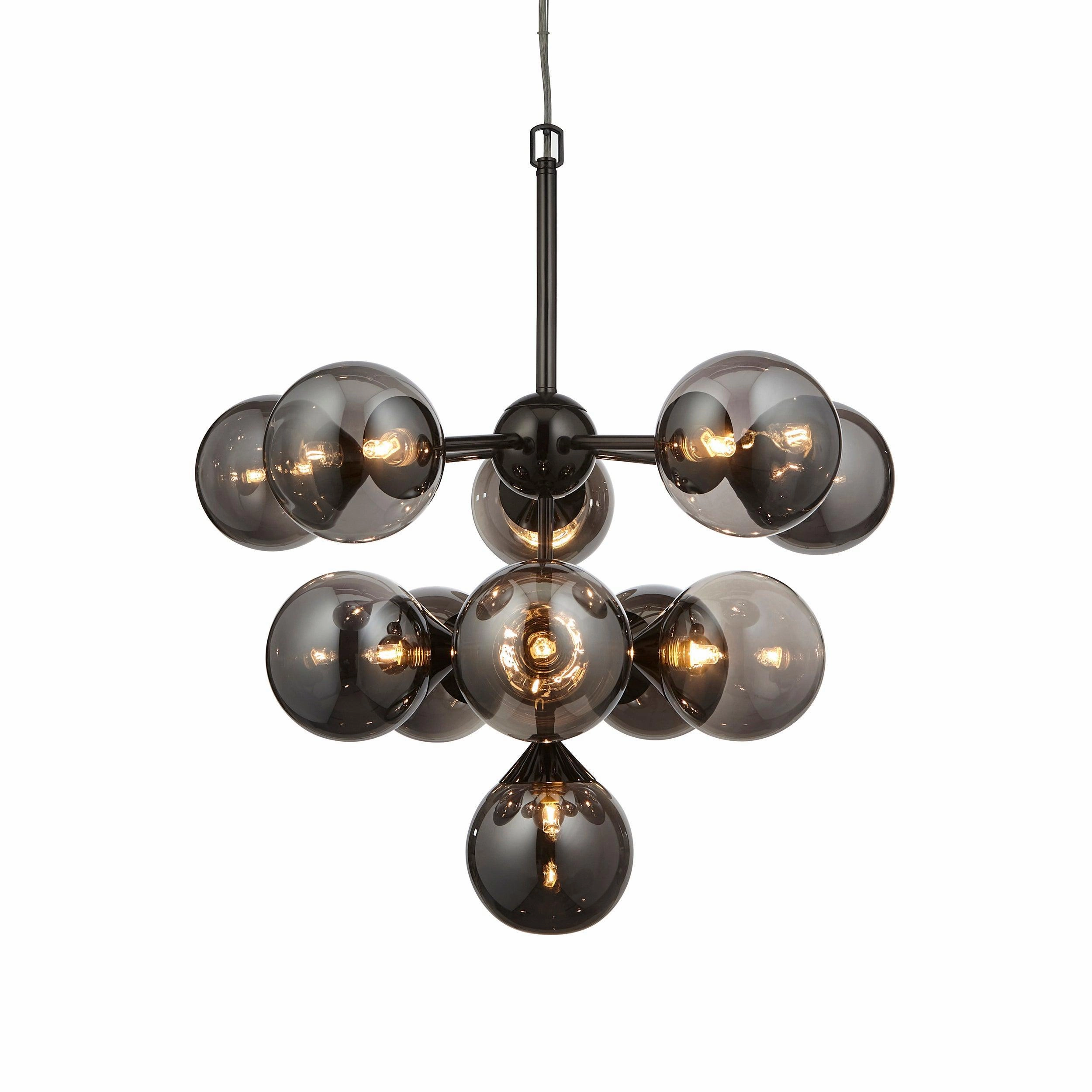 Oscar 11 Light Black Pendant - Smoked Glass Shades soft glow ceiling light