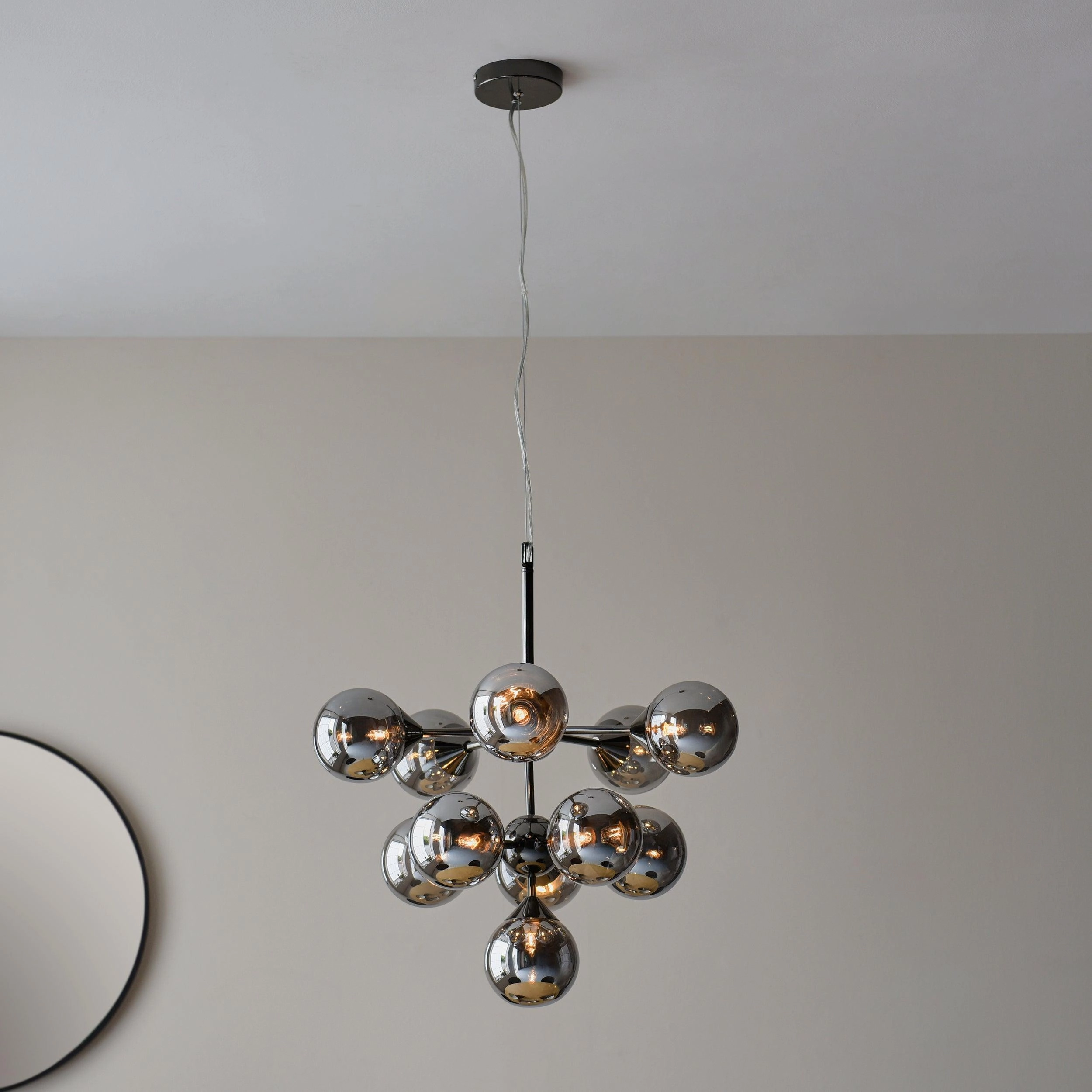 Oscar 11 Light Black Pendant - Smoked Glass Shades