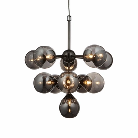 Oscar 11 Light Black Pendant - Smoked Glass Shades soft glow ceiling light