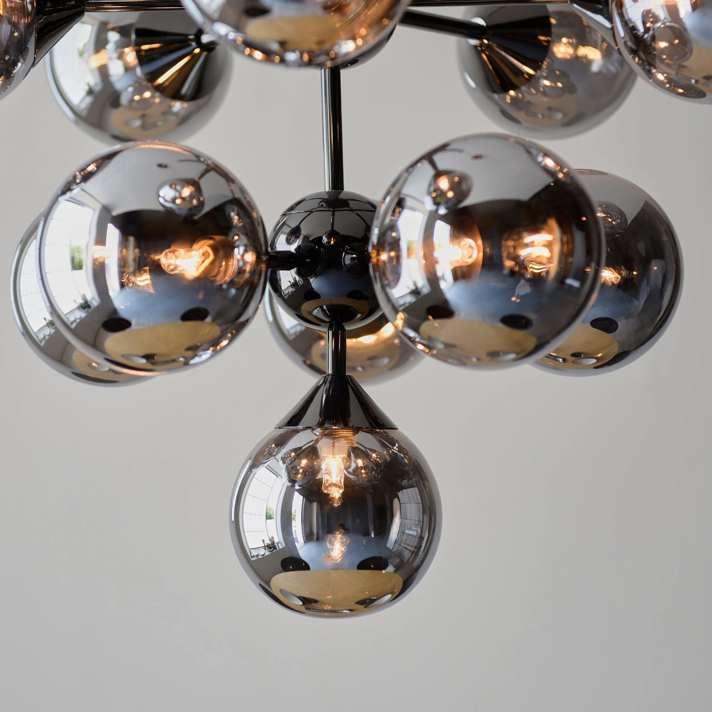 Oscar 11 Light Black Pendant - Smoked Glass Shades