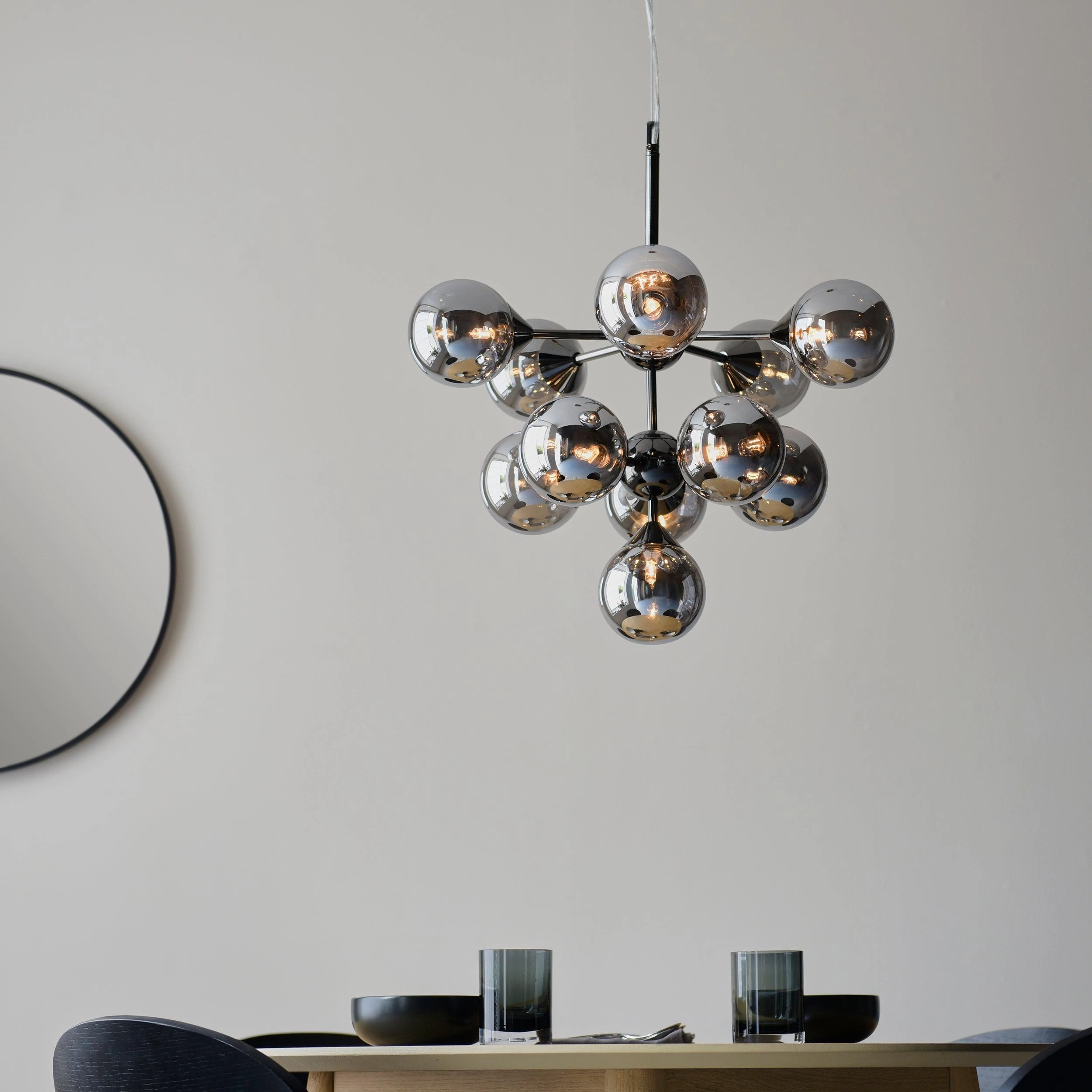 Oscar 11 Light Black Pendant - Smoked Glass Shades