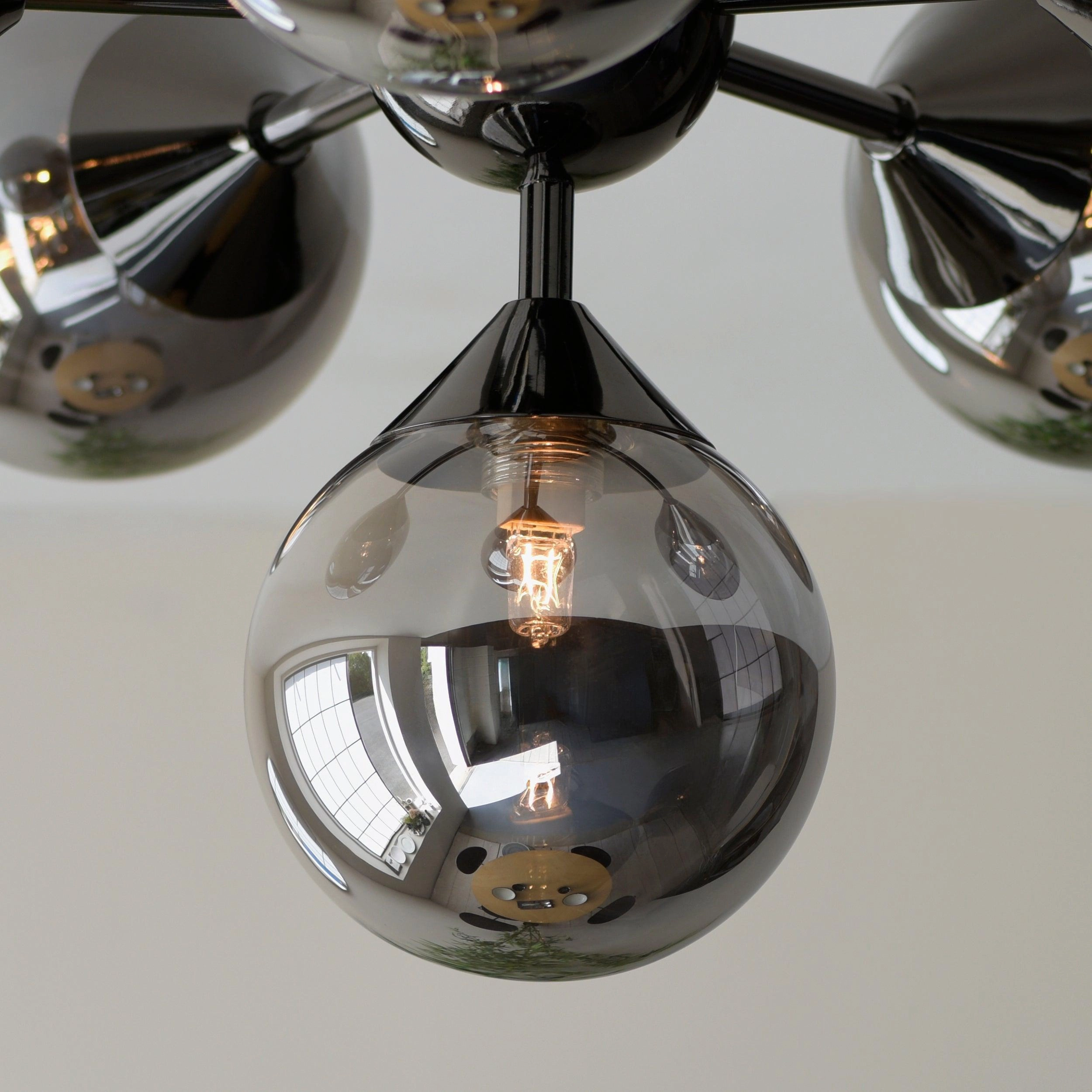 Oscar 6 Light Black Semi Flush - Smoked Glass Shades