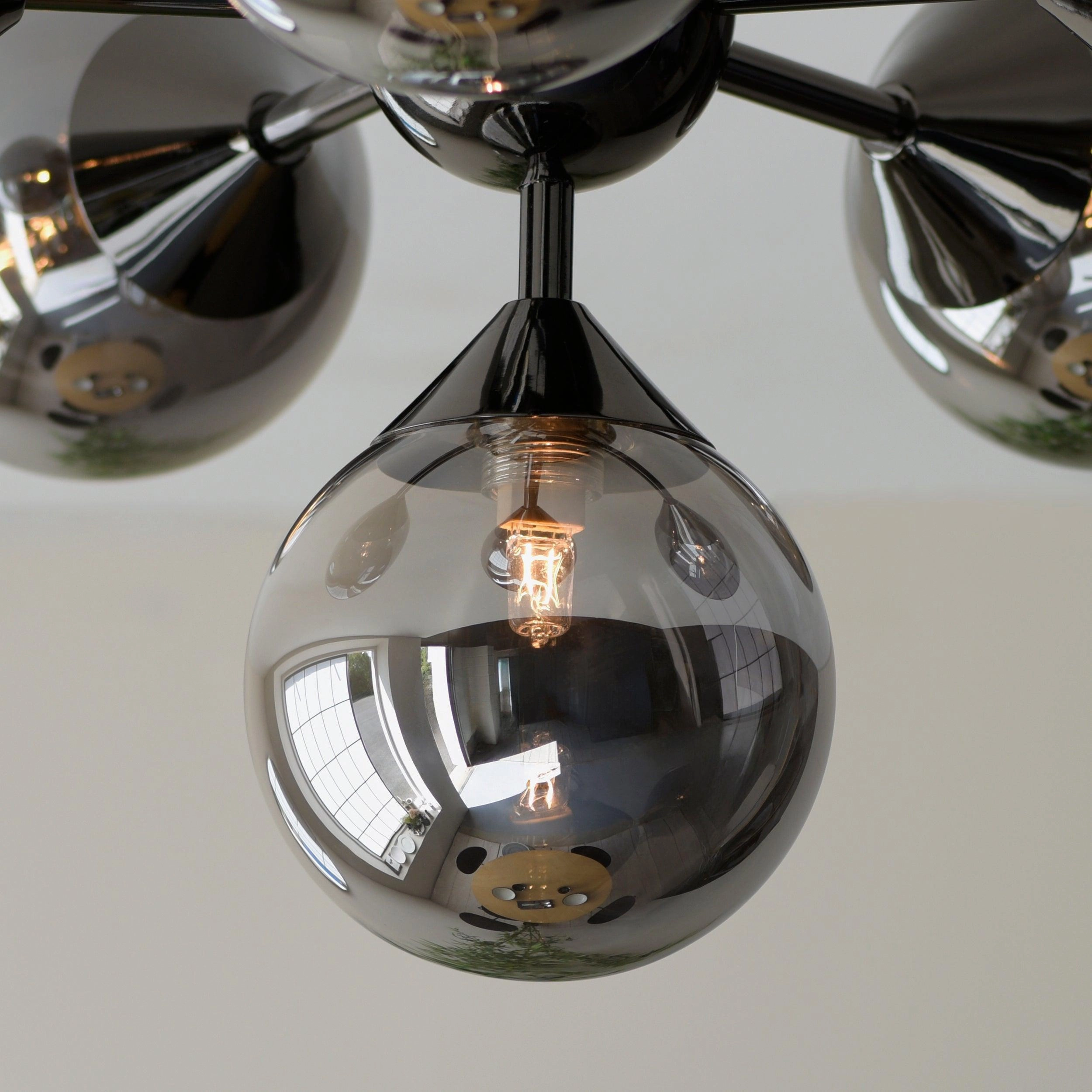 Oscar 6 Light Black Semi Flush - Smoked Glass Shades