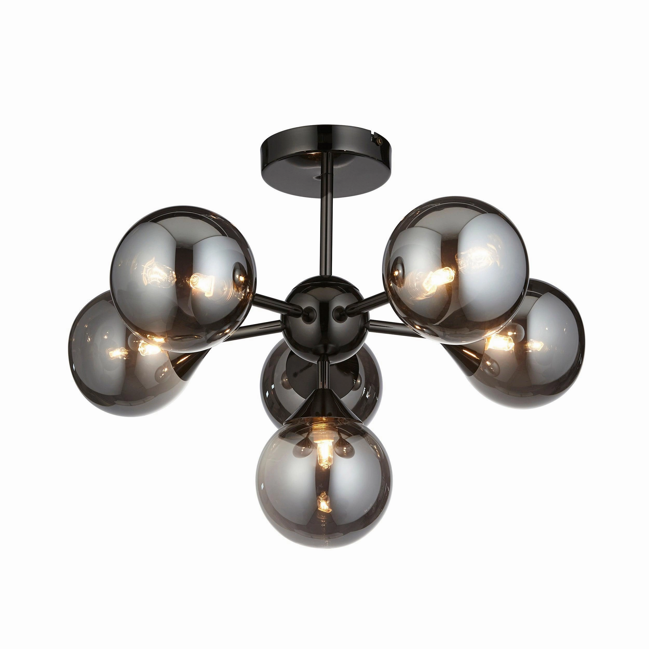 Oscar 6 Light Black Semi Flush - Smoked Glass Shades ambient ceiling fixture