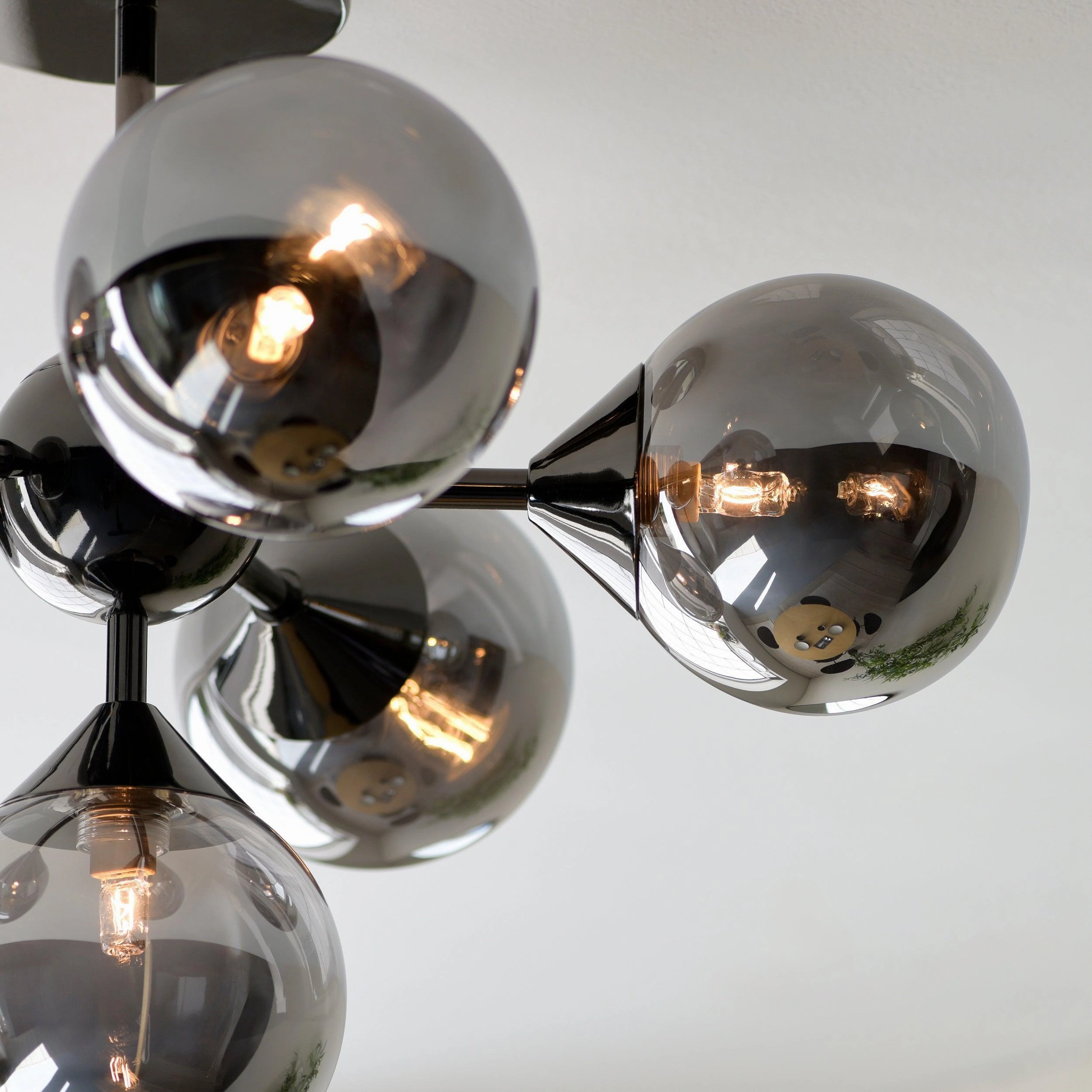 Oscar 6 Light Black Semi Flush - Smoked Glass Shades