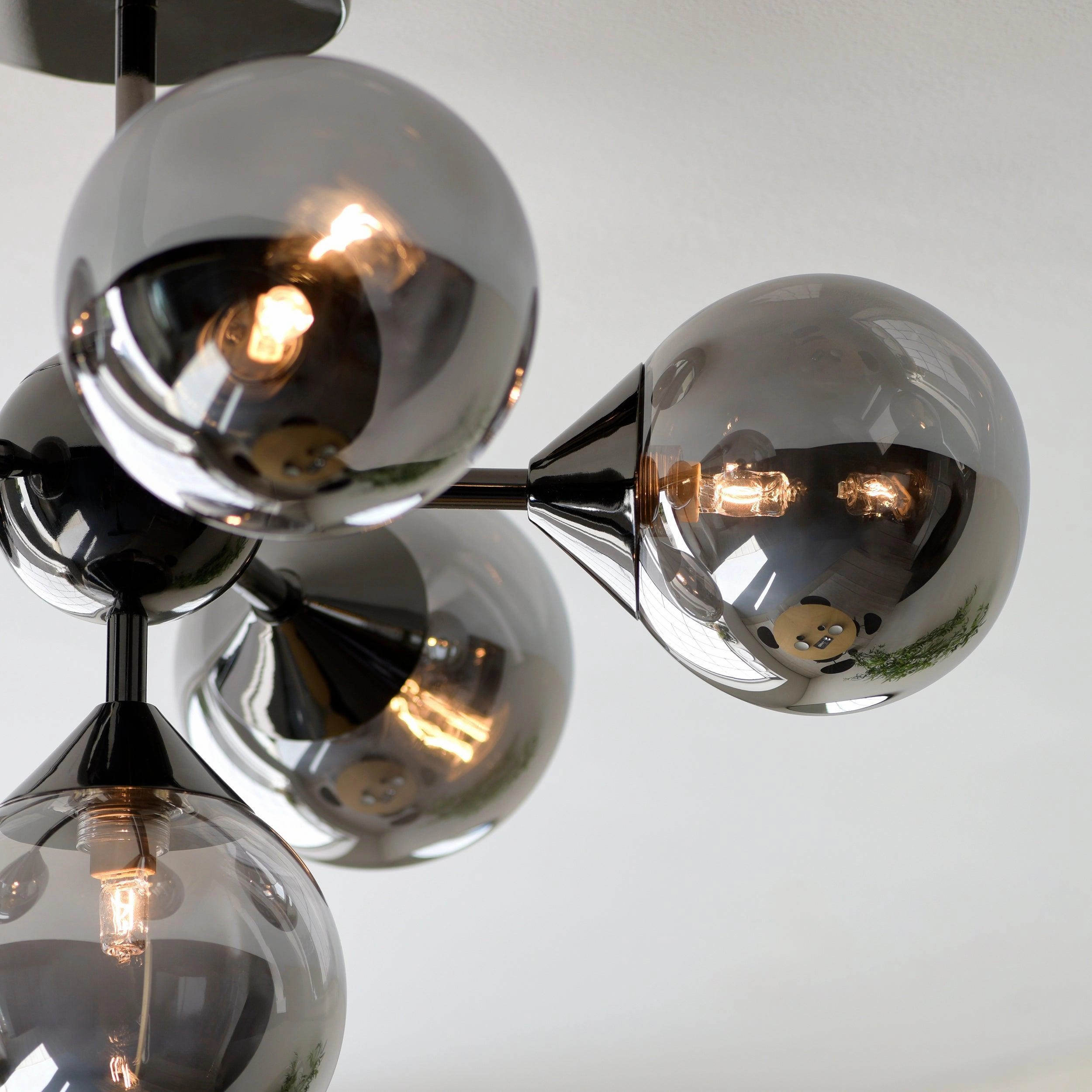Oscar 6 Light Black Semi Flush - Smoked Glass Shades
