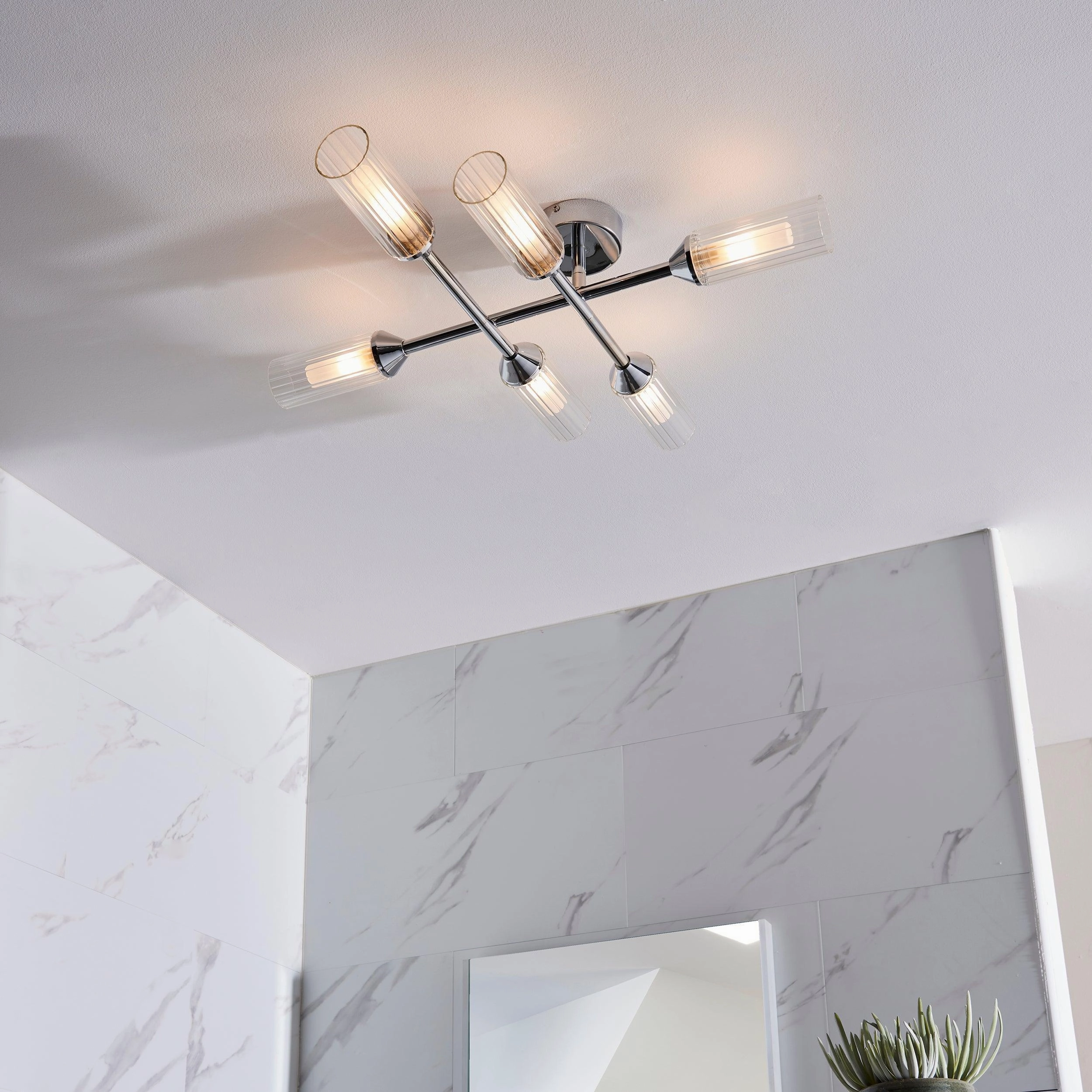 Oundle 6 Light Chrome Bathroom Semi-Flush Ceiling Light