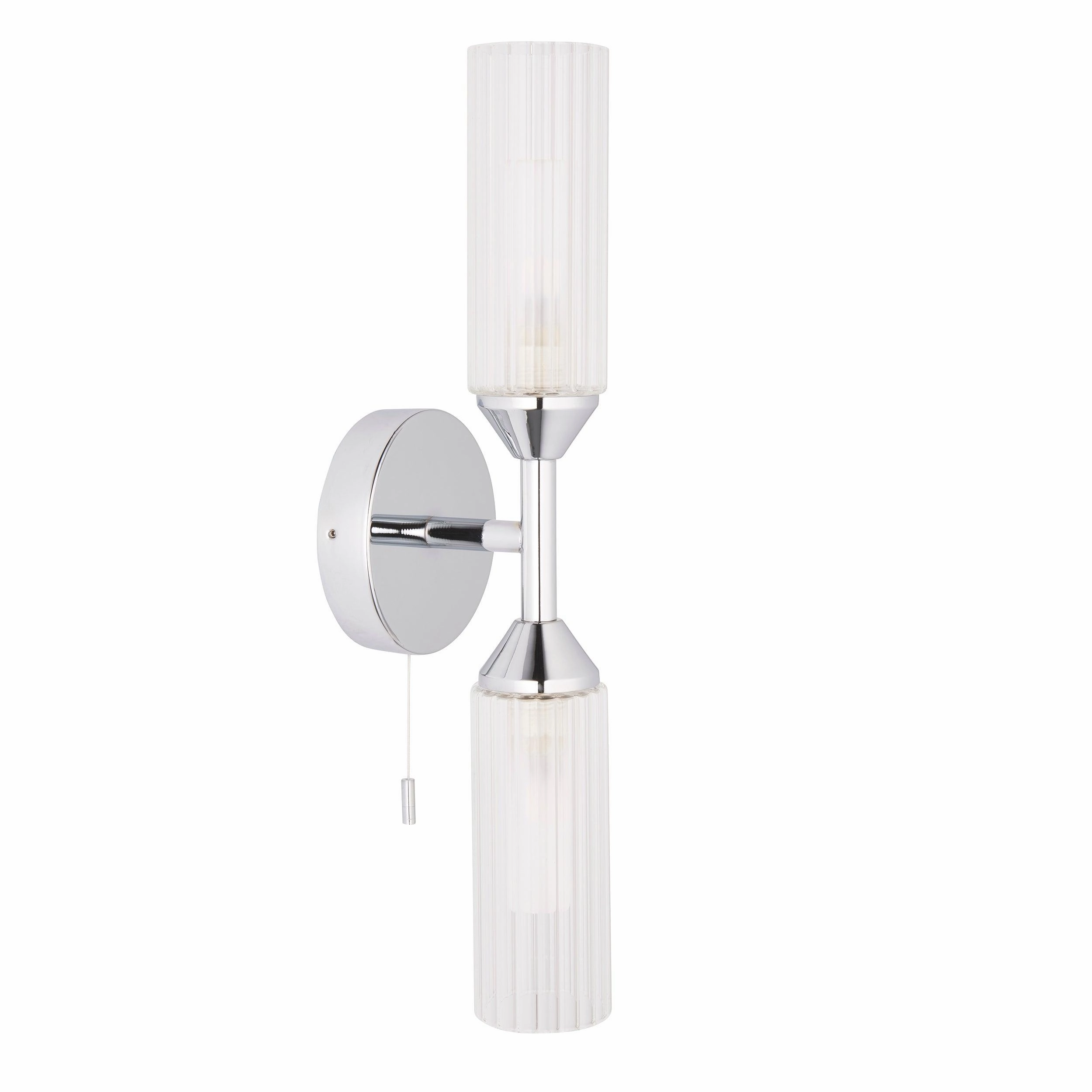 Oundle Chrome Double Bathroom Wall LIght - Pull Cord