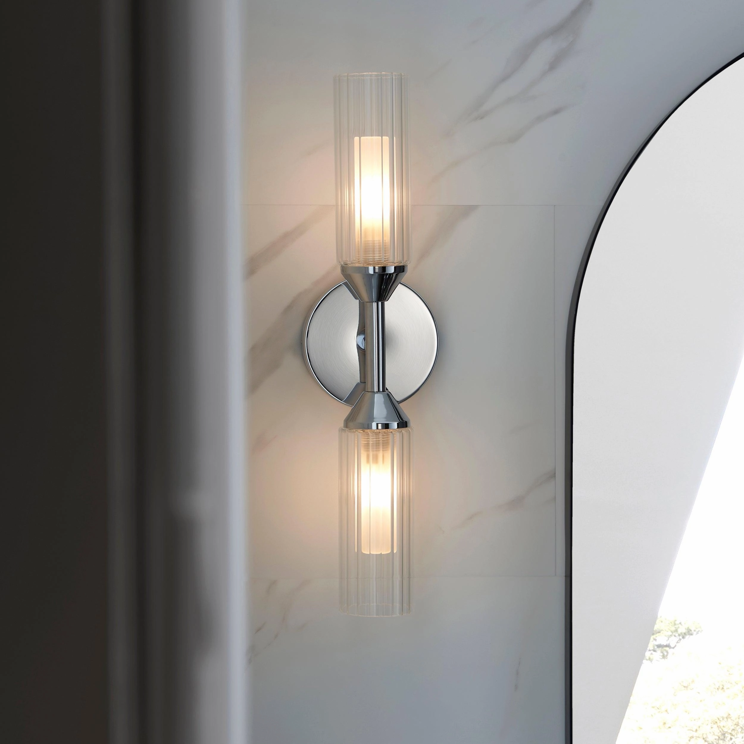 Oundle Chrome Double Bathroom Wall LIght - Pull Cord