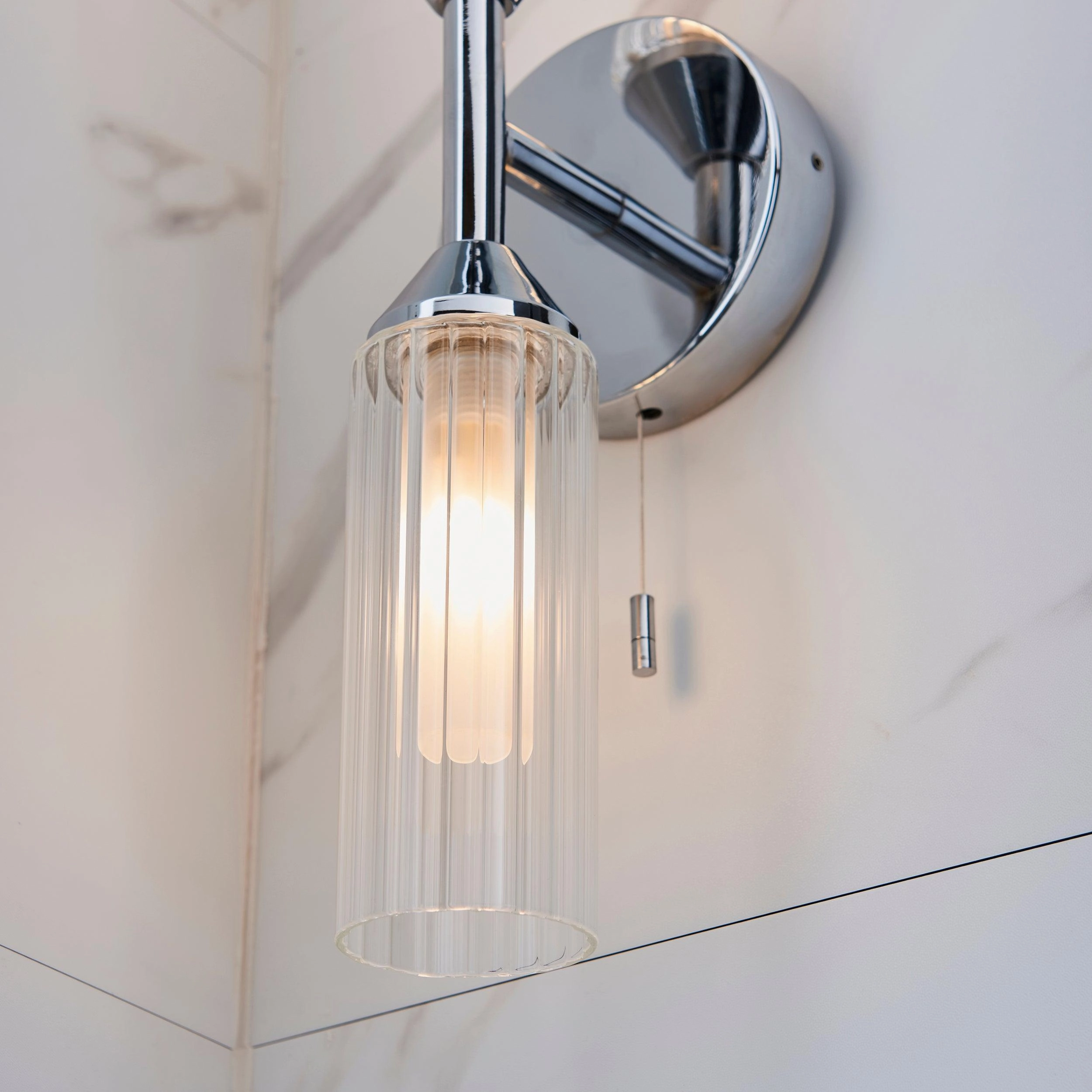 Oundle Chrome Double Bathroom Wall LIght - Pull Cord