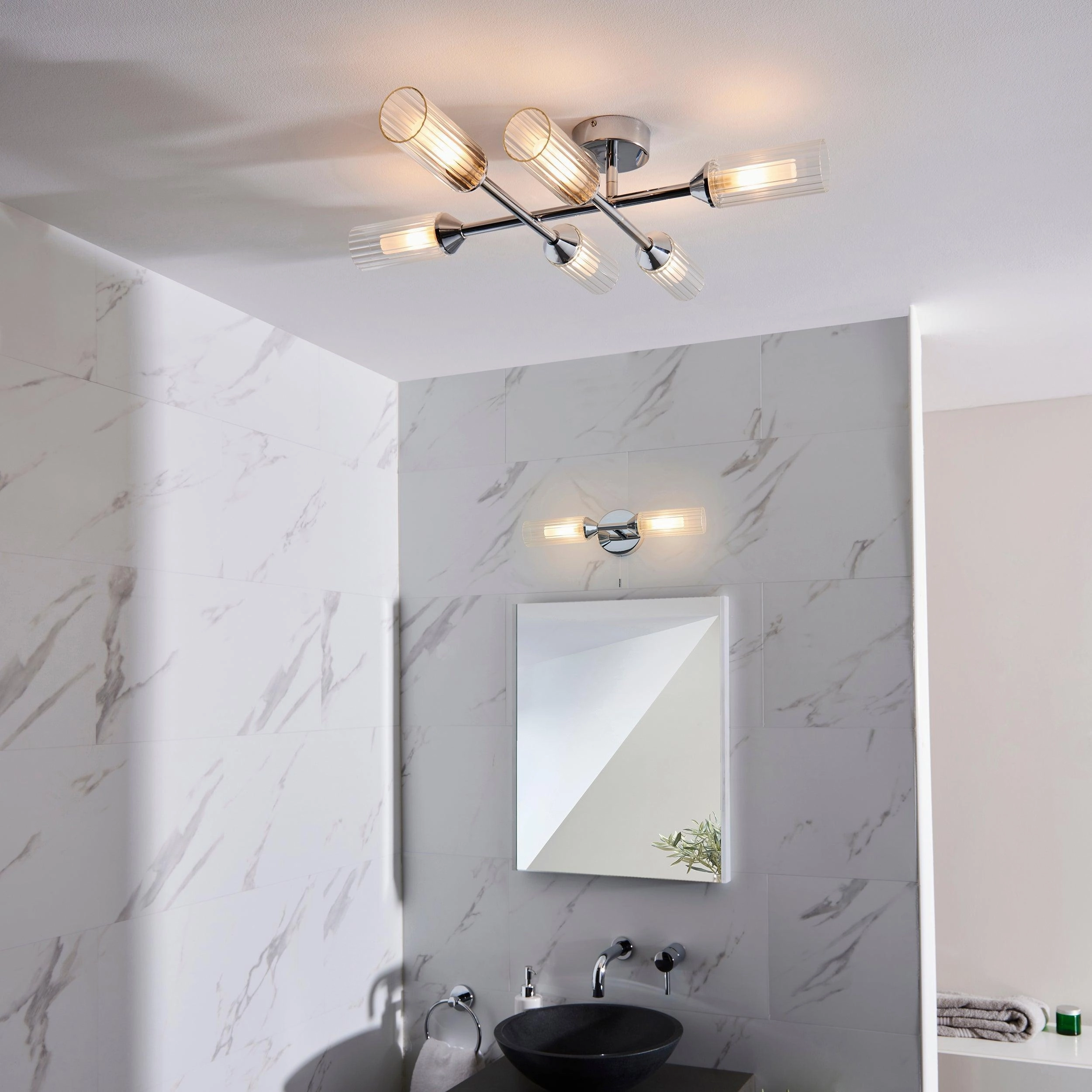 Oundle Chrome Double Bathroom Wall LIght - Pull Cord