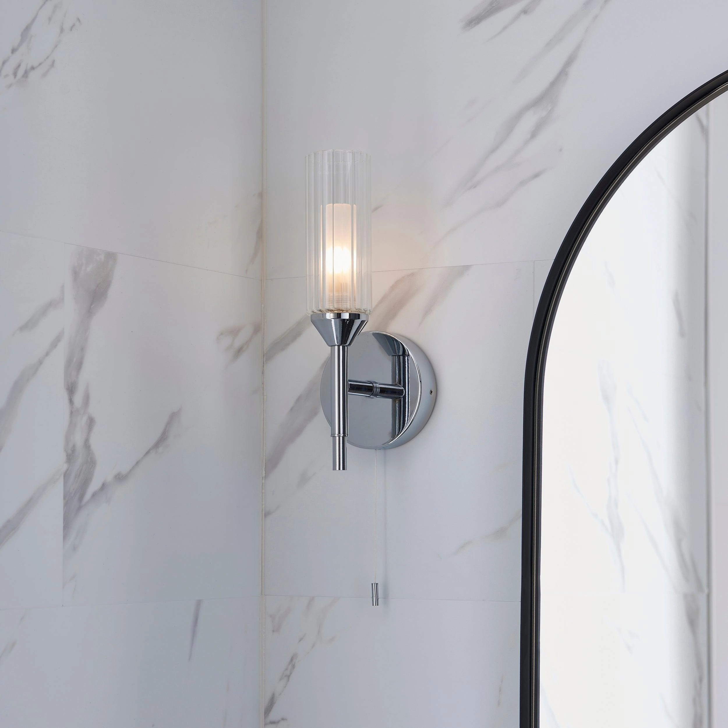 Oundle Single Chrome Bathroom Wall Light - Pull Cord