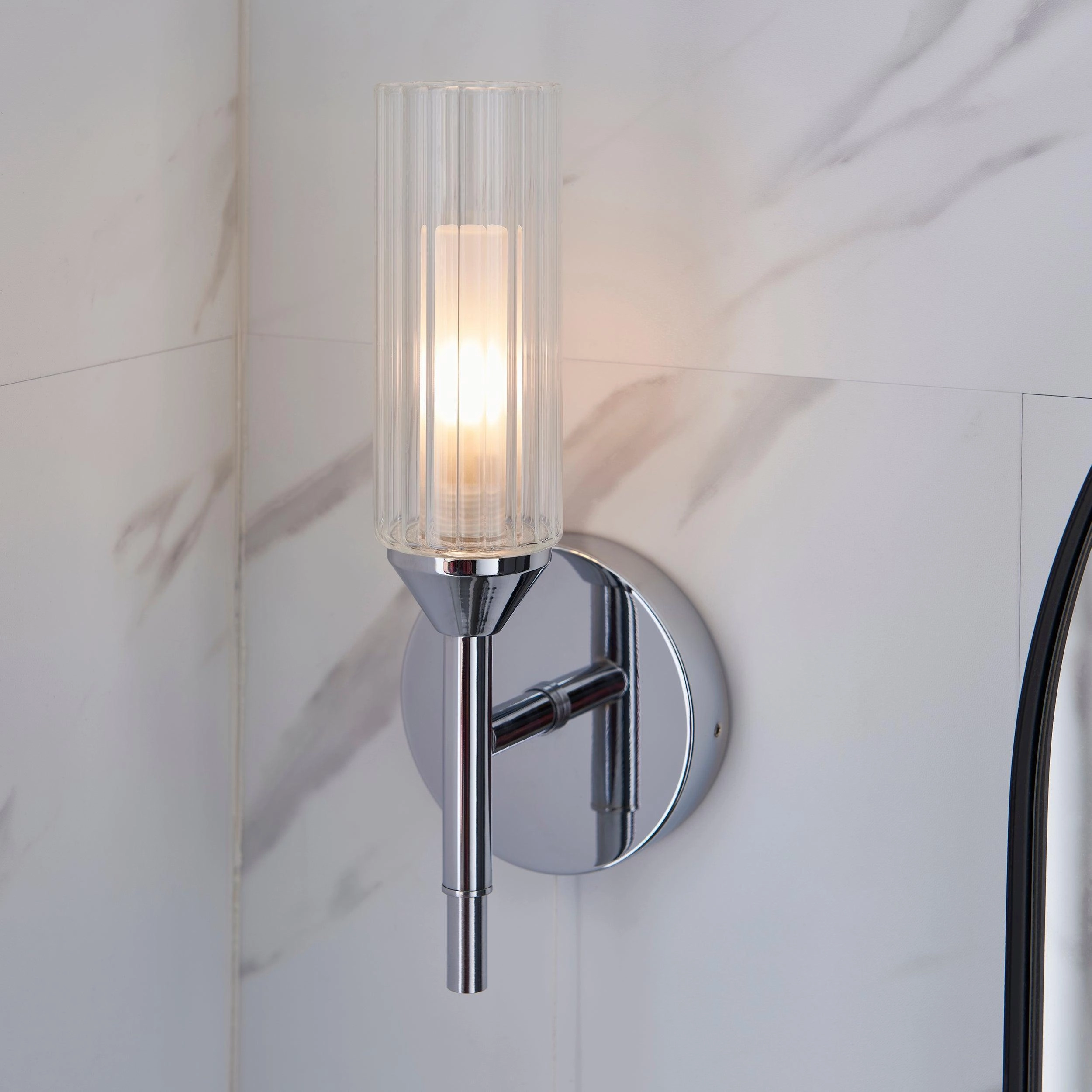 Oundle Single Chrome Bathroom Wall Light - Pull Cord