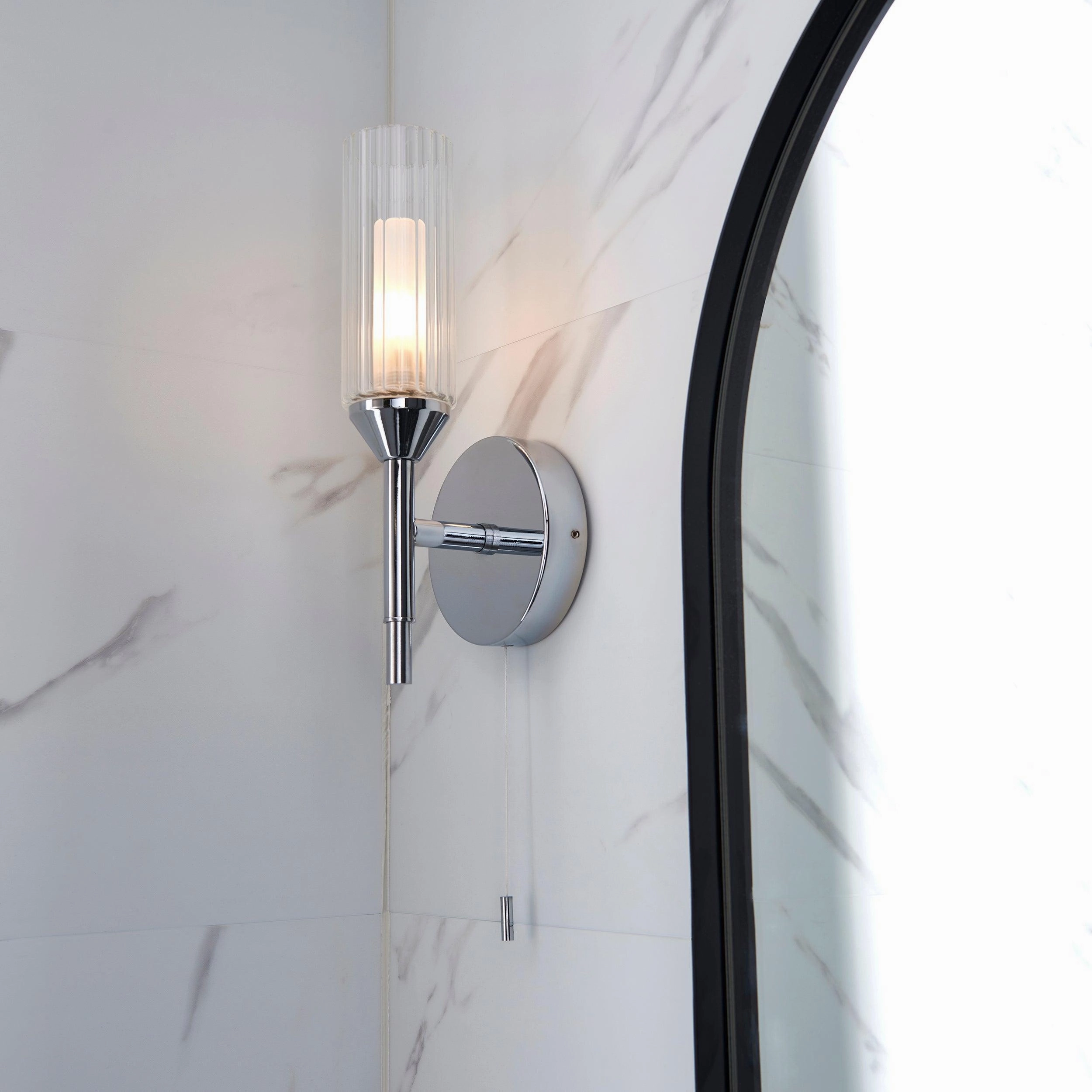 Oundle Single Chrome Bathroom Wall Light - Pull Cord