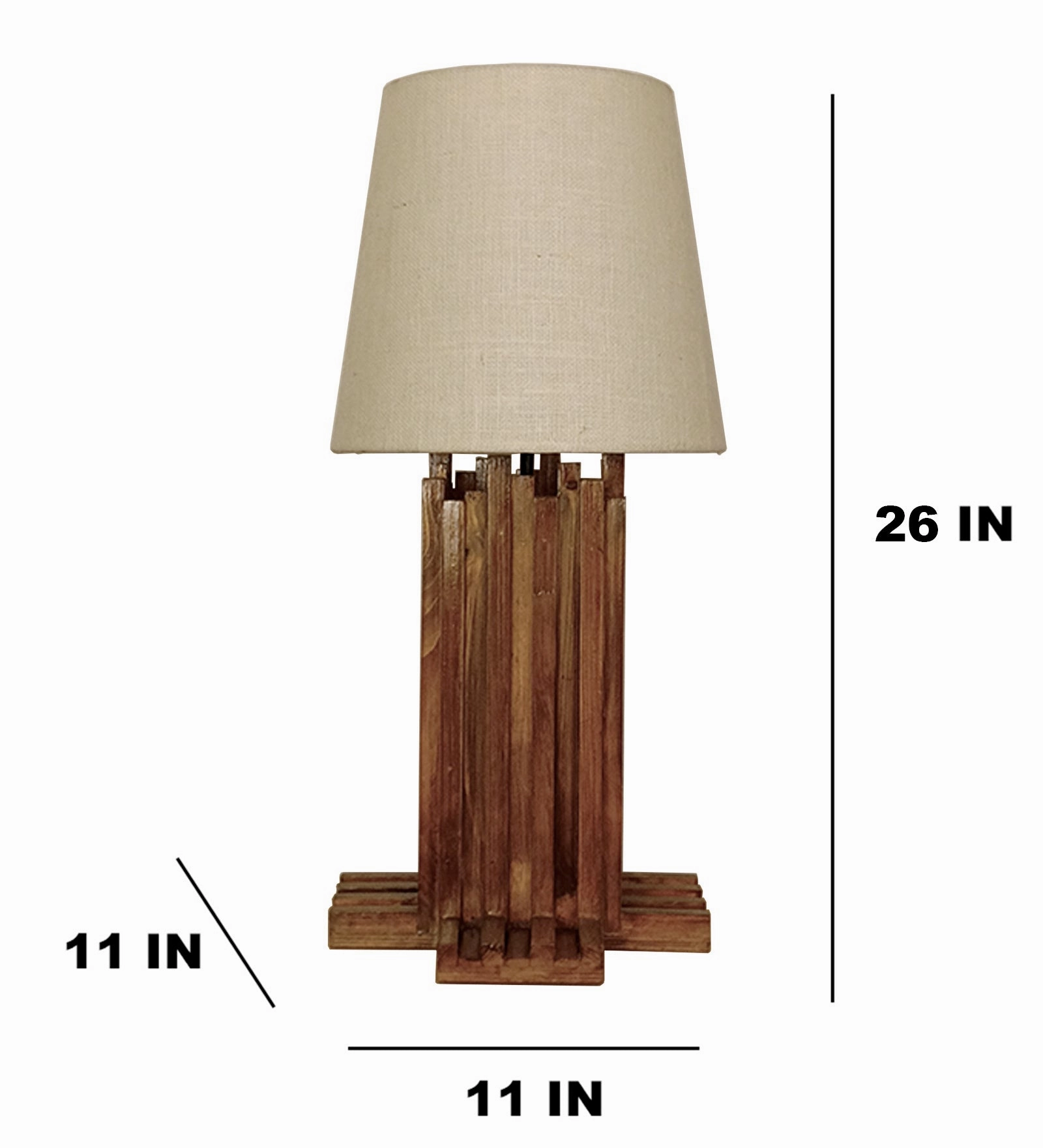 Palisade Brown Wooden Table Lamp with White Fabric Lampshade (BULB NOT INCLUDED)