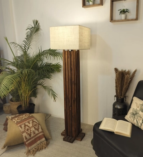 Palisade Wooden Floor Lamp with Premium Beige Fabric Lampshade (BULB NOT INCLUDED) creative lampshade design