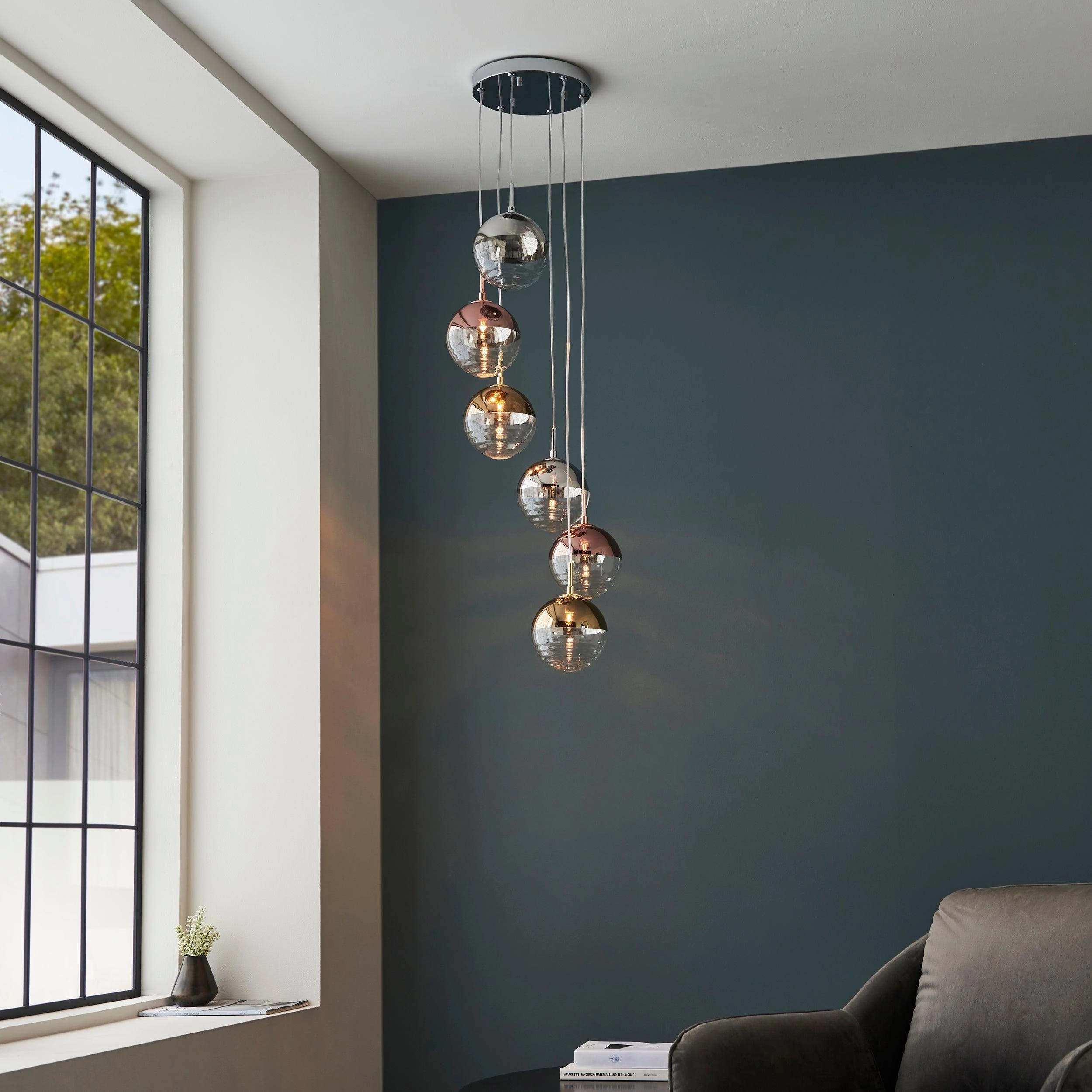 Paloma 6 Light Chrome & Metallic Cluster Ceiling Pendant