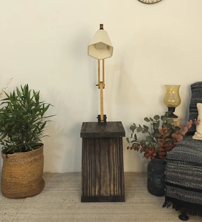 Patrice Wooden Floor Lamp with Brown Base and Jute Fabric Lampshade (BULB NOT INCLUDED) creative lampshade design