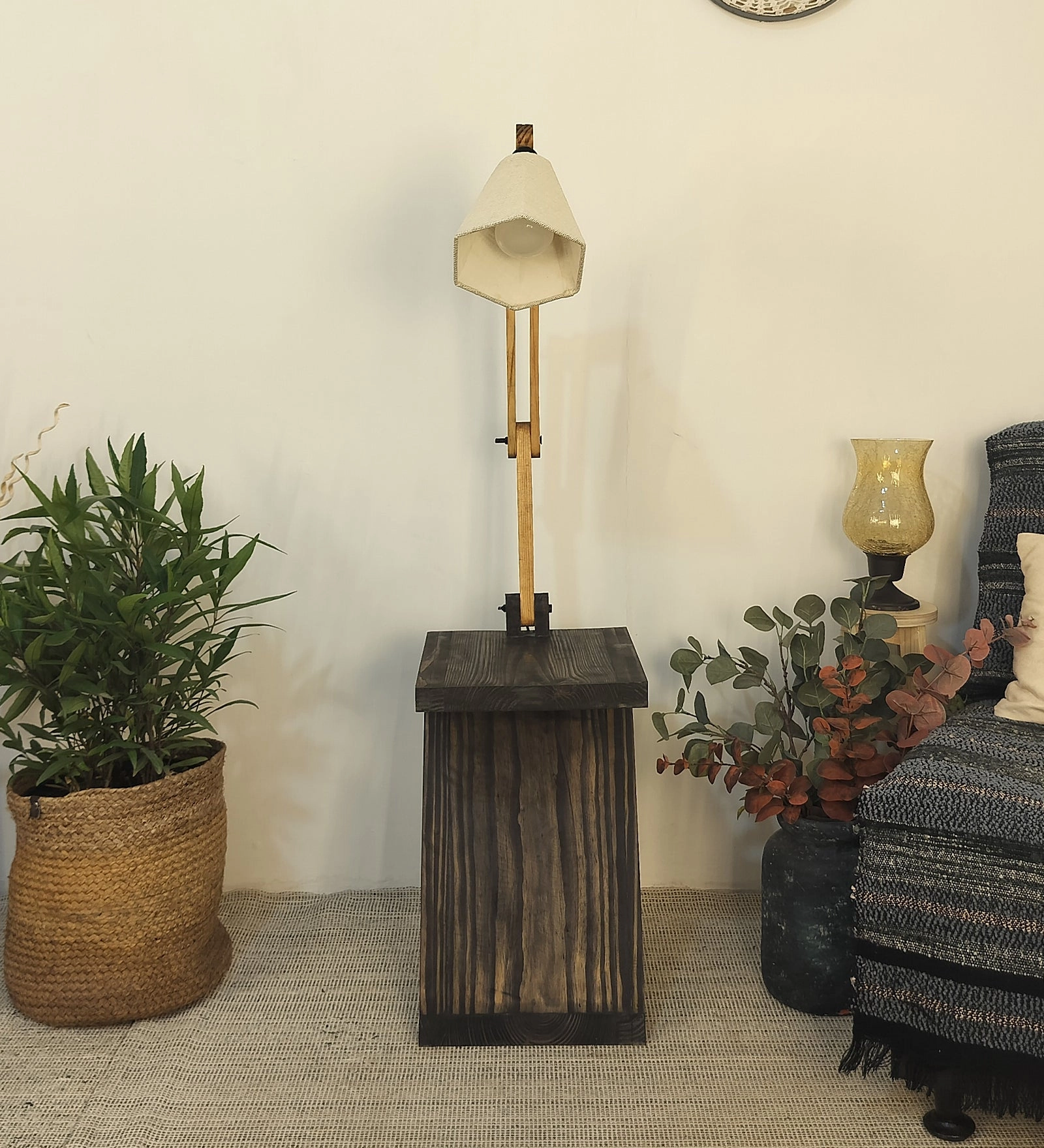 Patrice Wooden Floor Lamp with Brown Base and Jute Fabric Lampshade (BULB NOT INCLUDED) creative lampshade design