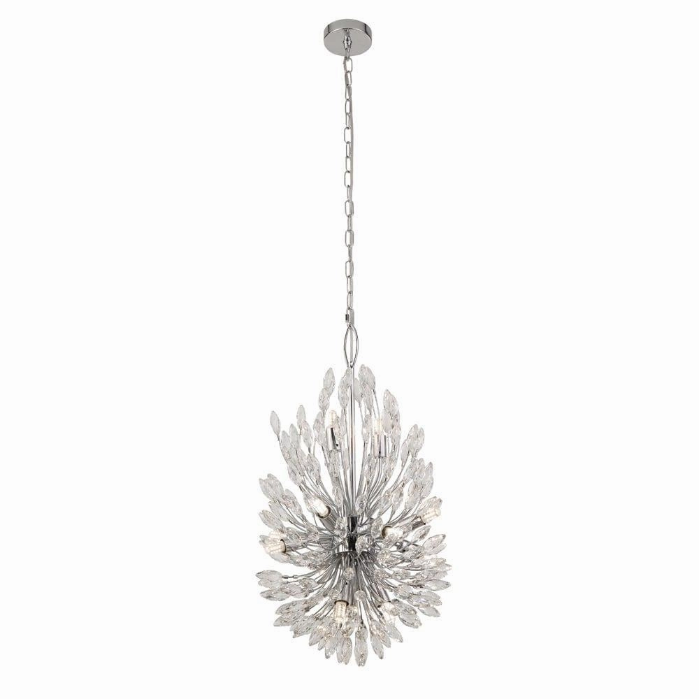 Peacock 14 Light Crystal & Chrome Ceiling Pendant soft glow ceiling light
