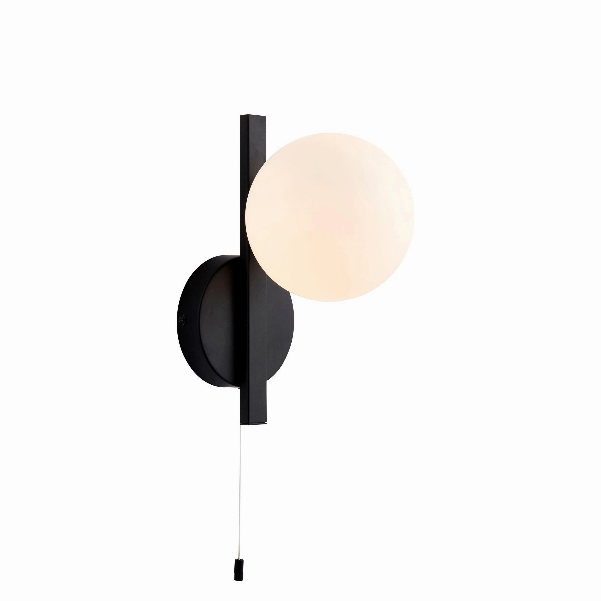 Pendle Black & Opal Glass Bathroom Wall Light - Pull Cord vintage desk lamp