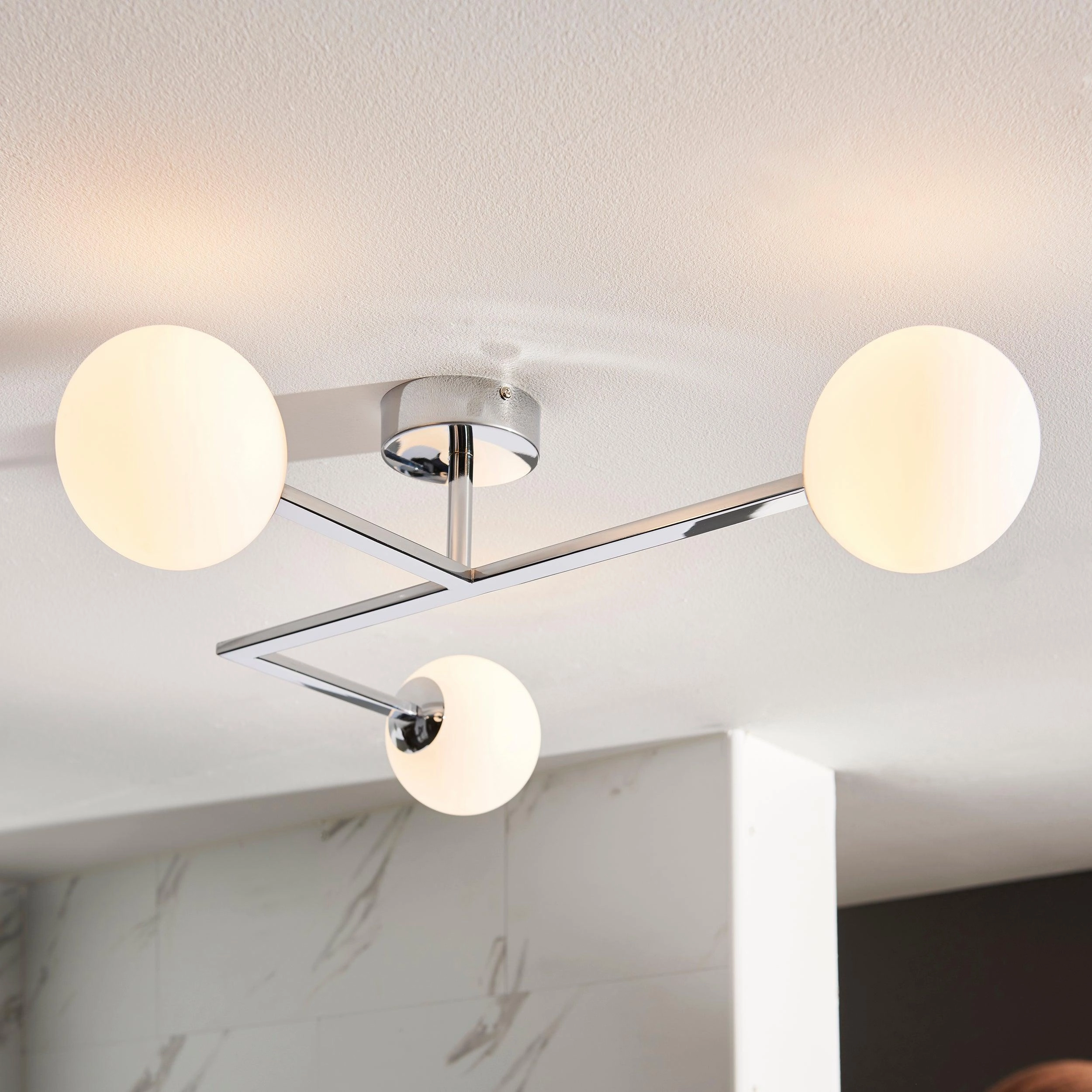 Pendle Chrome 3 Light Bathroom Semi Flush - Opal Shades