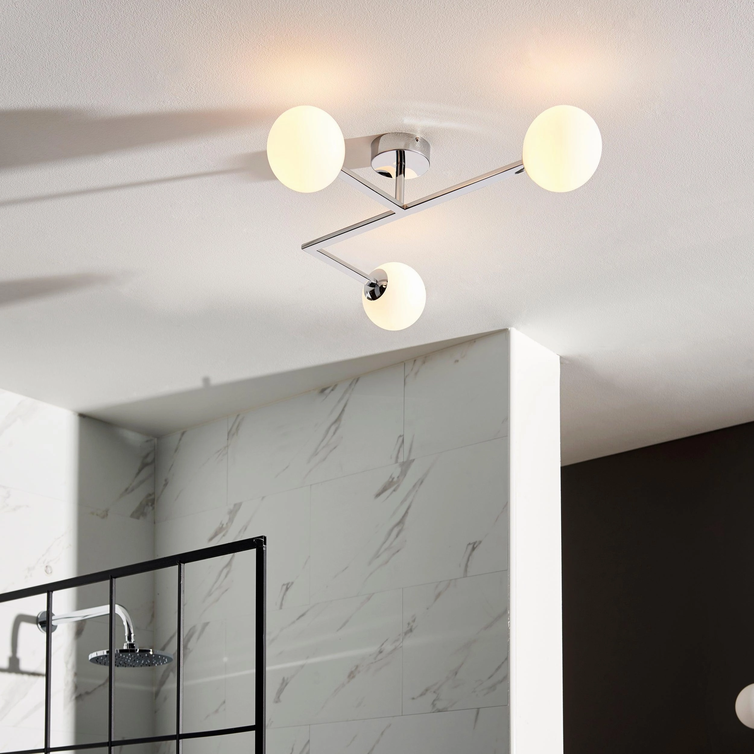 Pendle Chrome 3 Light Bathroom Semi Flush - Opal Shades