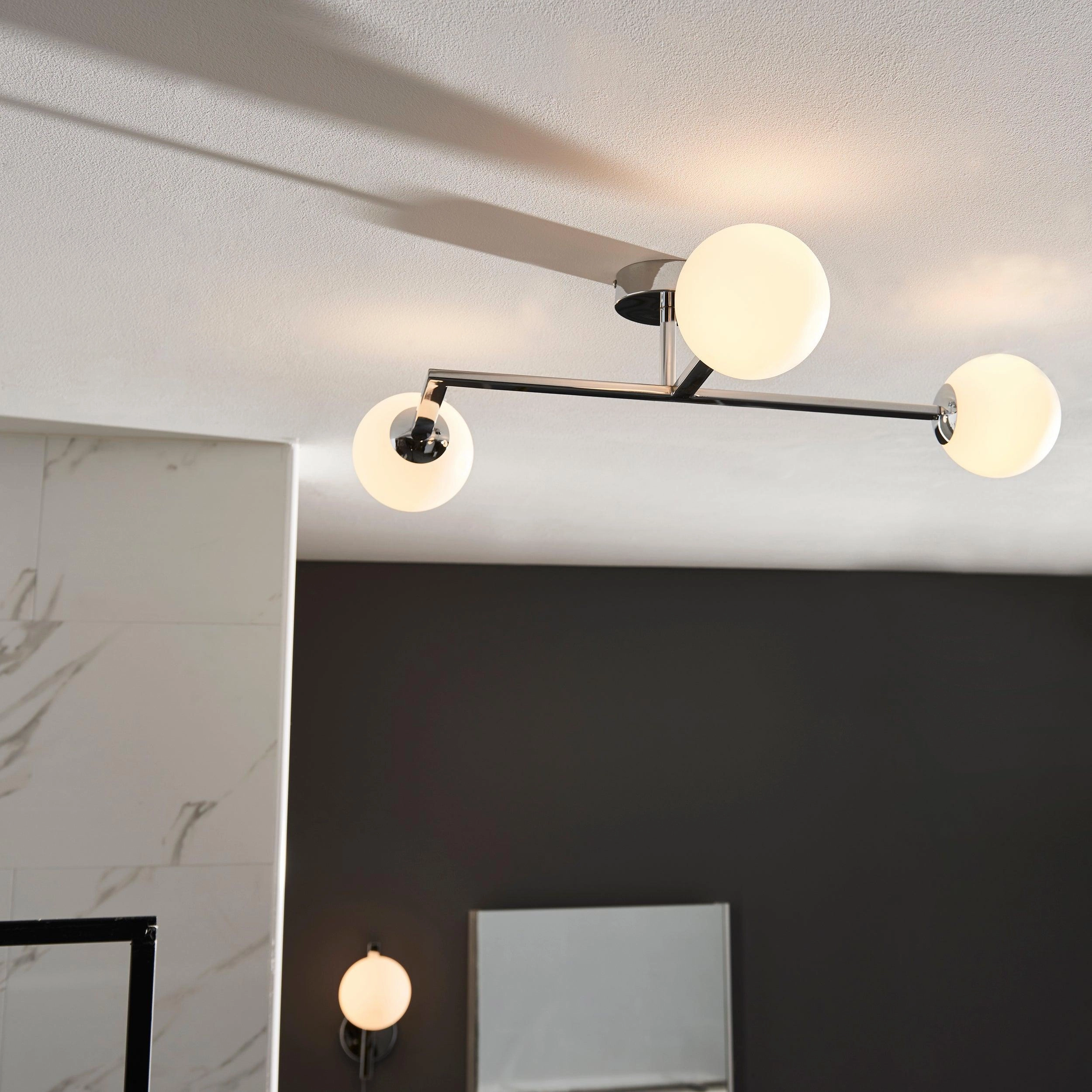 Pendle Chrome 3 Light Bathroom Semi Flush - Opal Shades