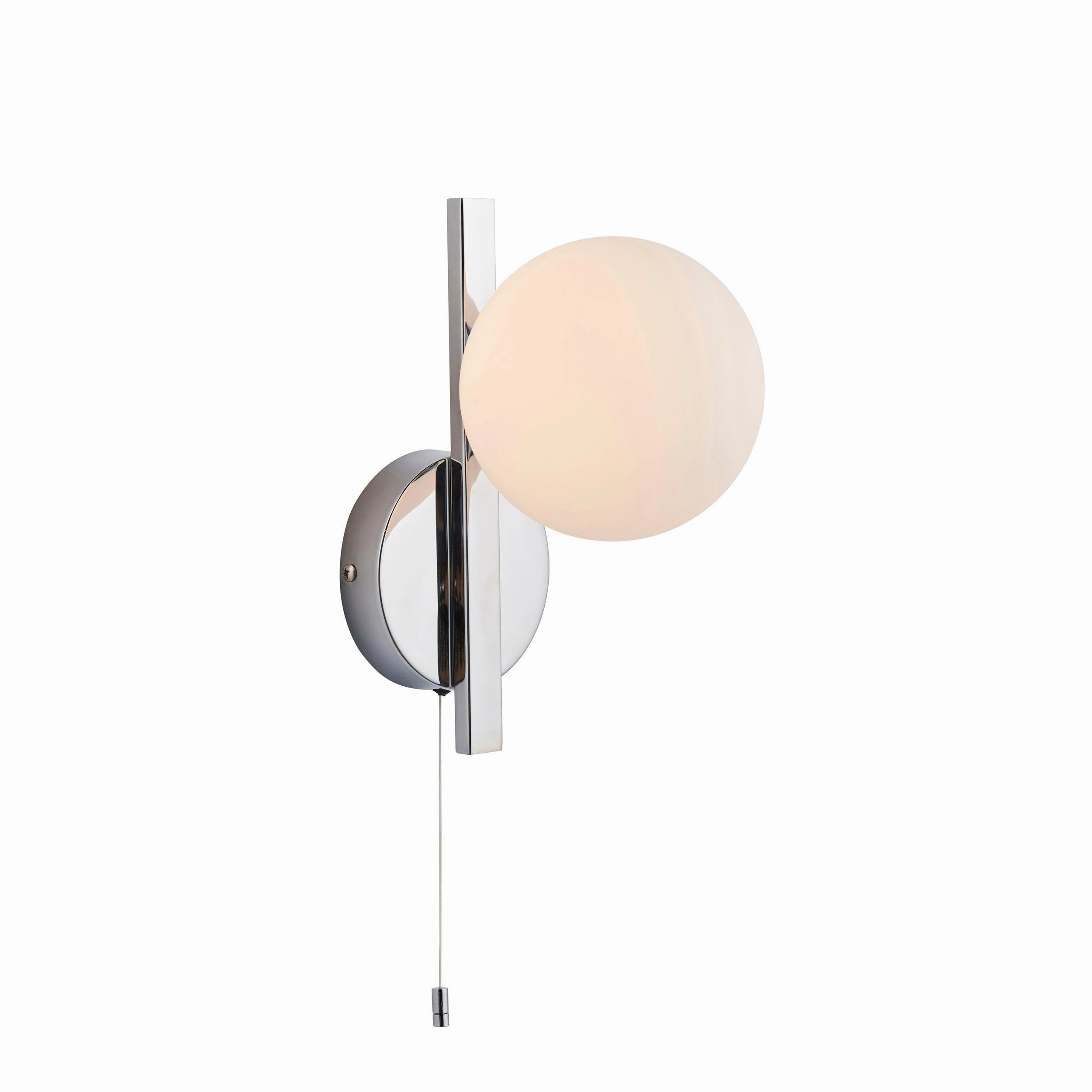 Pendle Chrome & Opal Glass Bathroom Wall Light - Pull Cord vintage desk lamp