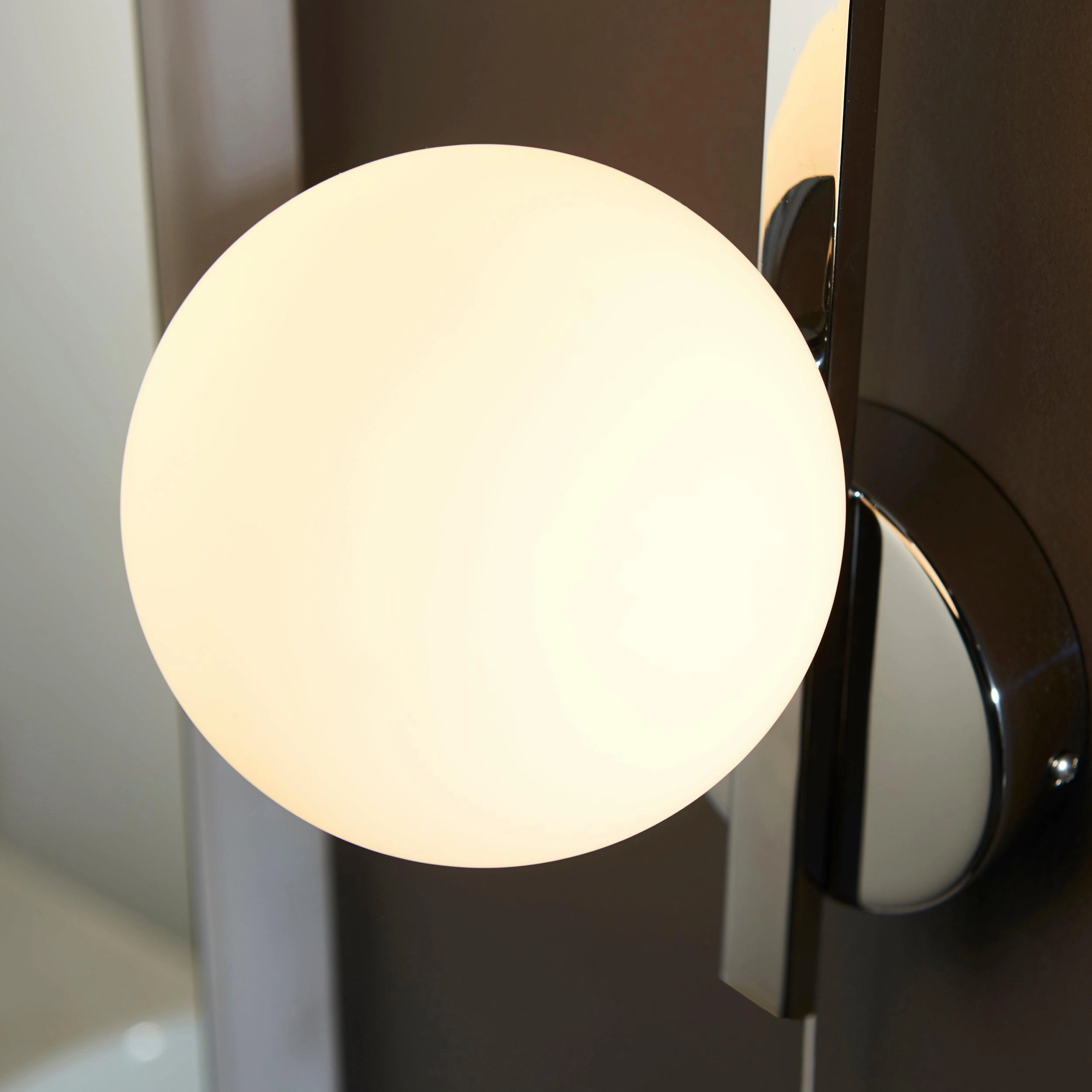 Pendle Chrome & Opal Glass Bathroom Wall Light - Pull Cord