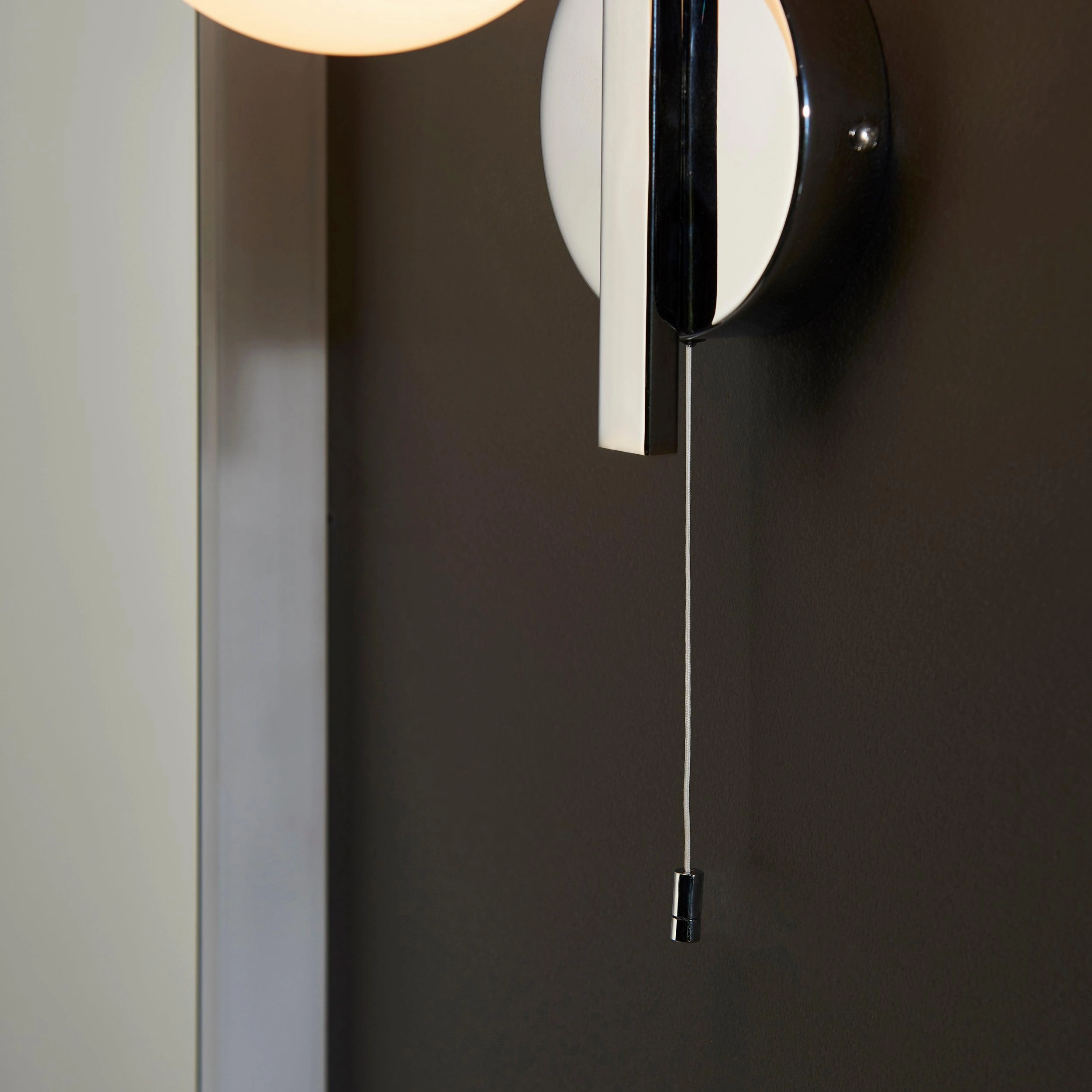Pendle Chrome & Opal Glass Bathroom Wall Light - Pull Cord