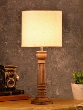 Pillar Brown Lamp with White Cotton Shade decorative ceiling fixture