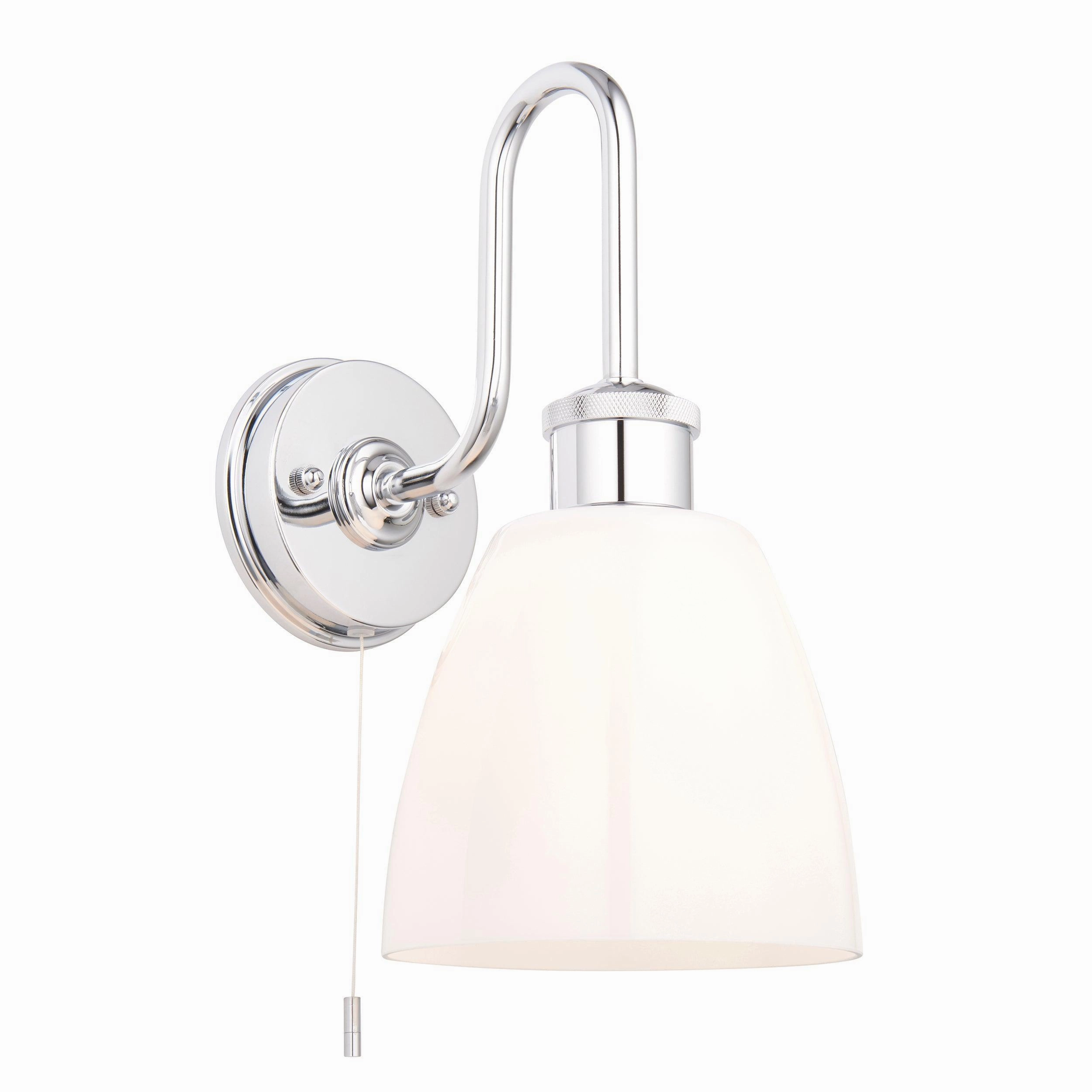 Piper Chrome Bathroom Wall Light With Opal Glass Shade