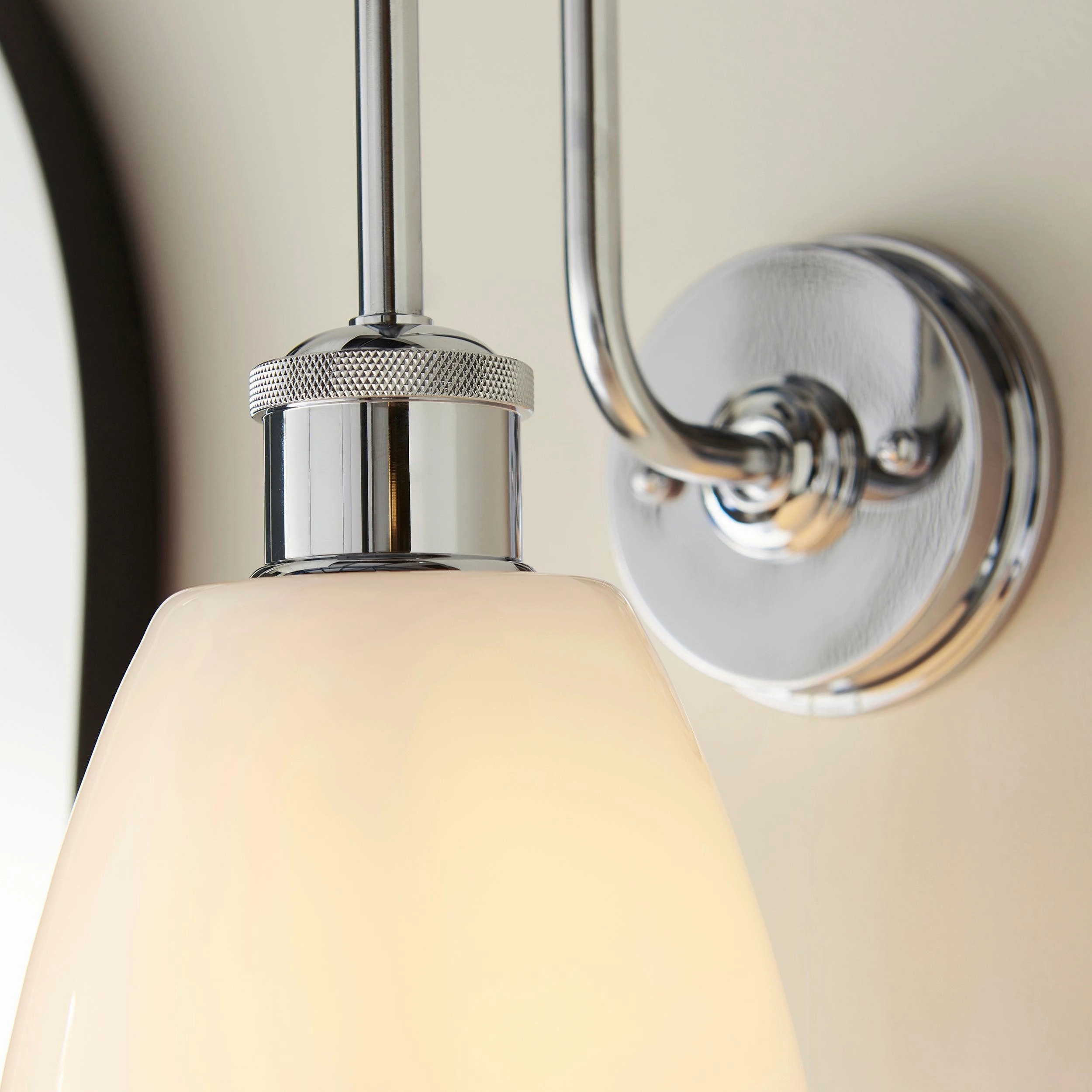 Piper Chrome Bathroom Wall Light With Opal Glass Shade