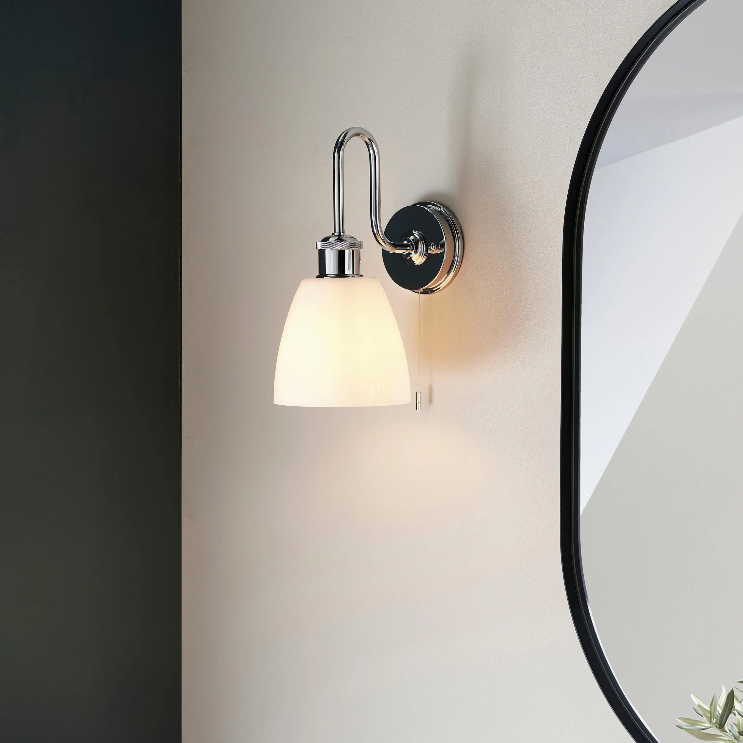 Piper Chrome Bathroom Wall Light With Opal Glass Shade