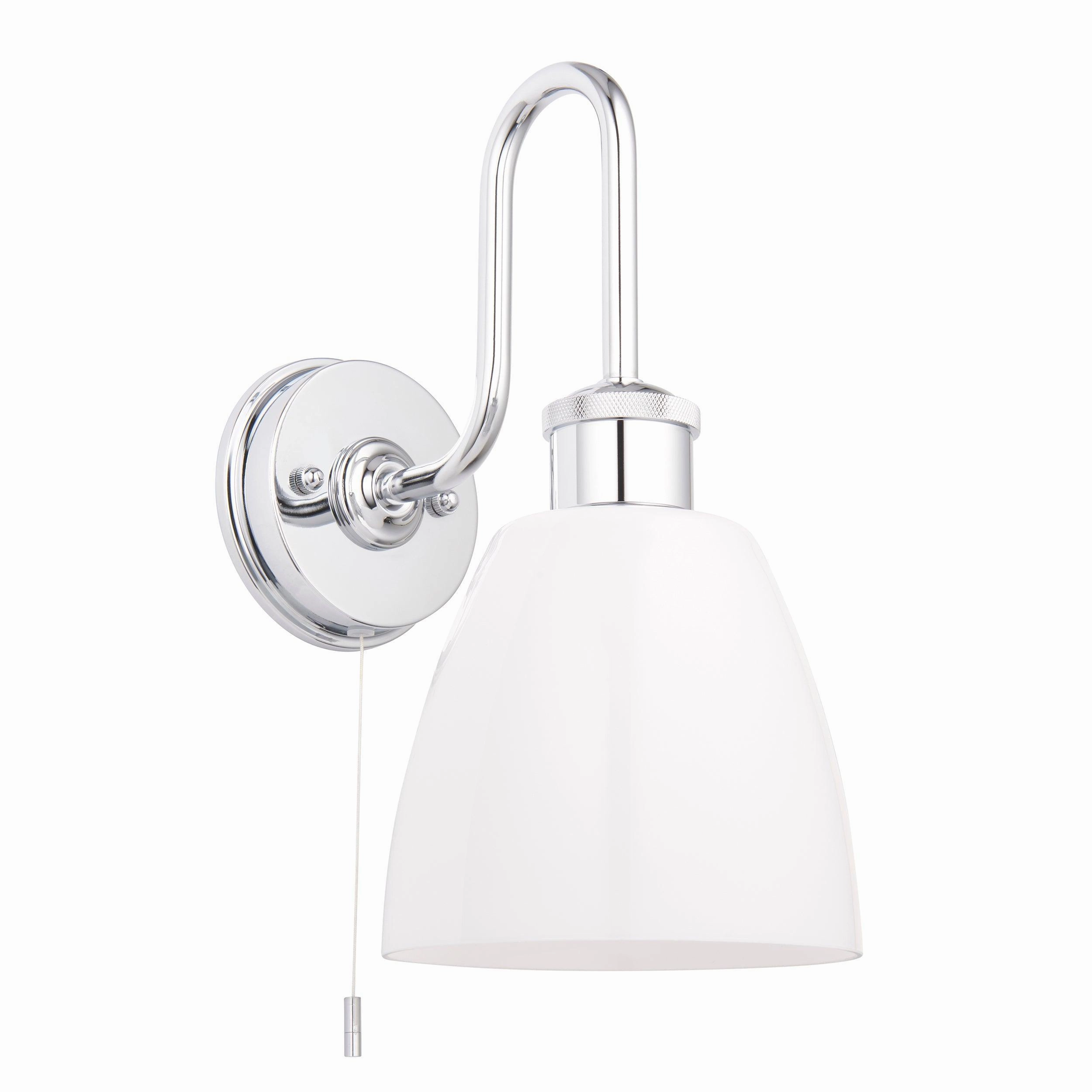 Piper Chrome Bathroom Wall Light With Opal Glass Shade