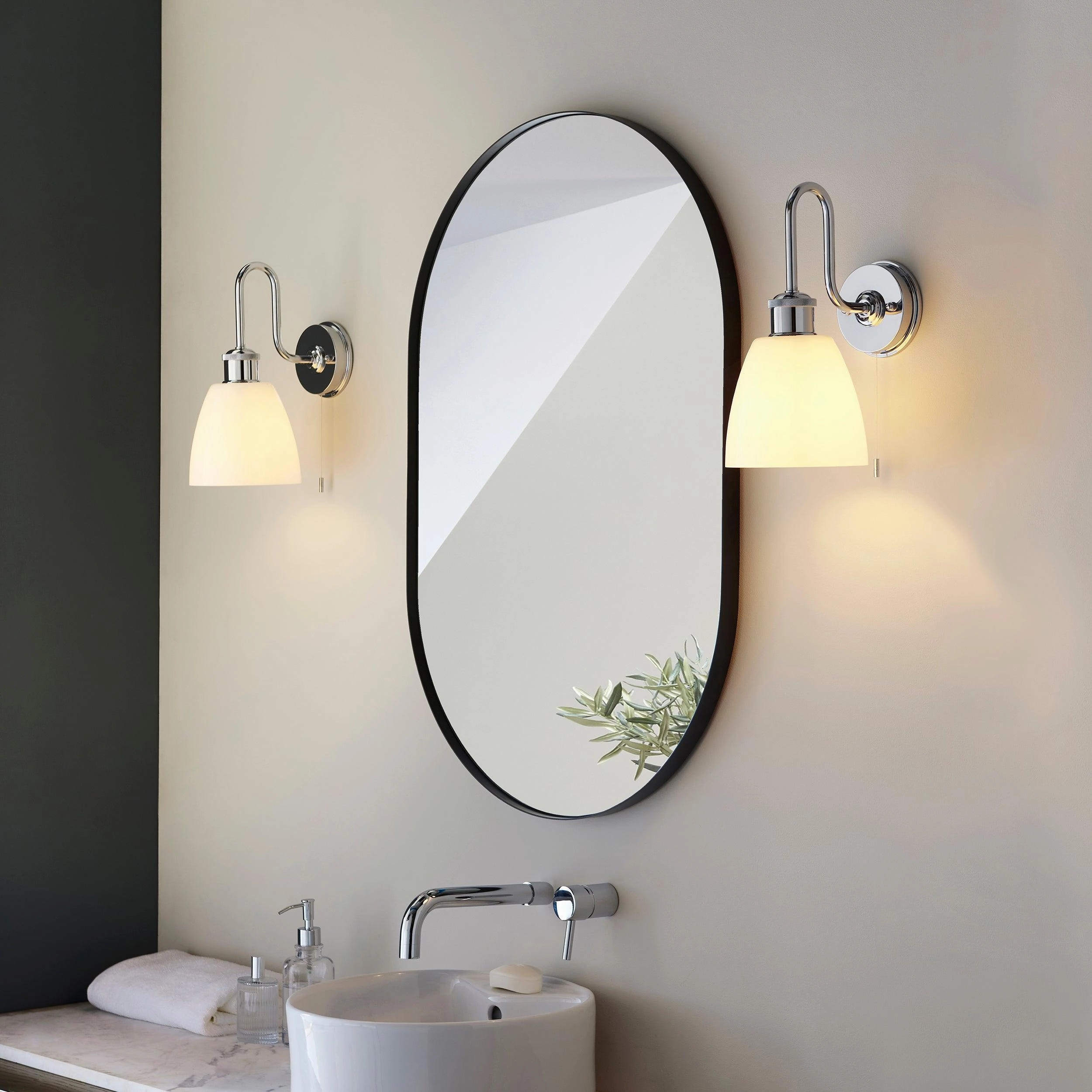 Piper Chrome Bathroom Wall Light With Opal Glass Shade