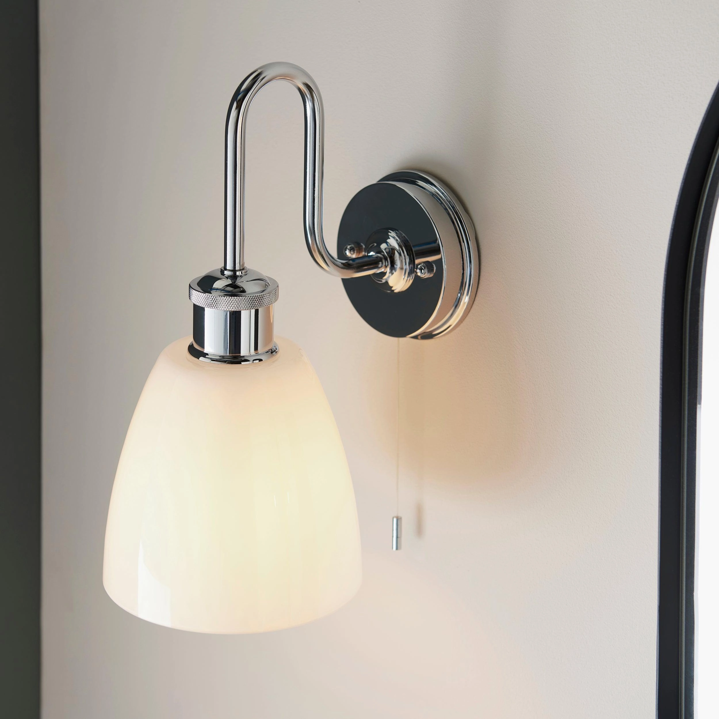 Piper Chrome Bathroom Wall Light With Opal Glass Shade