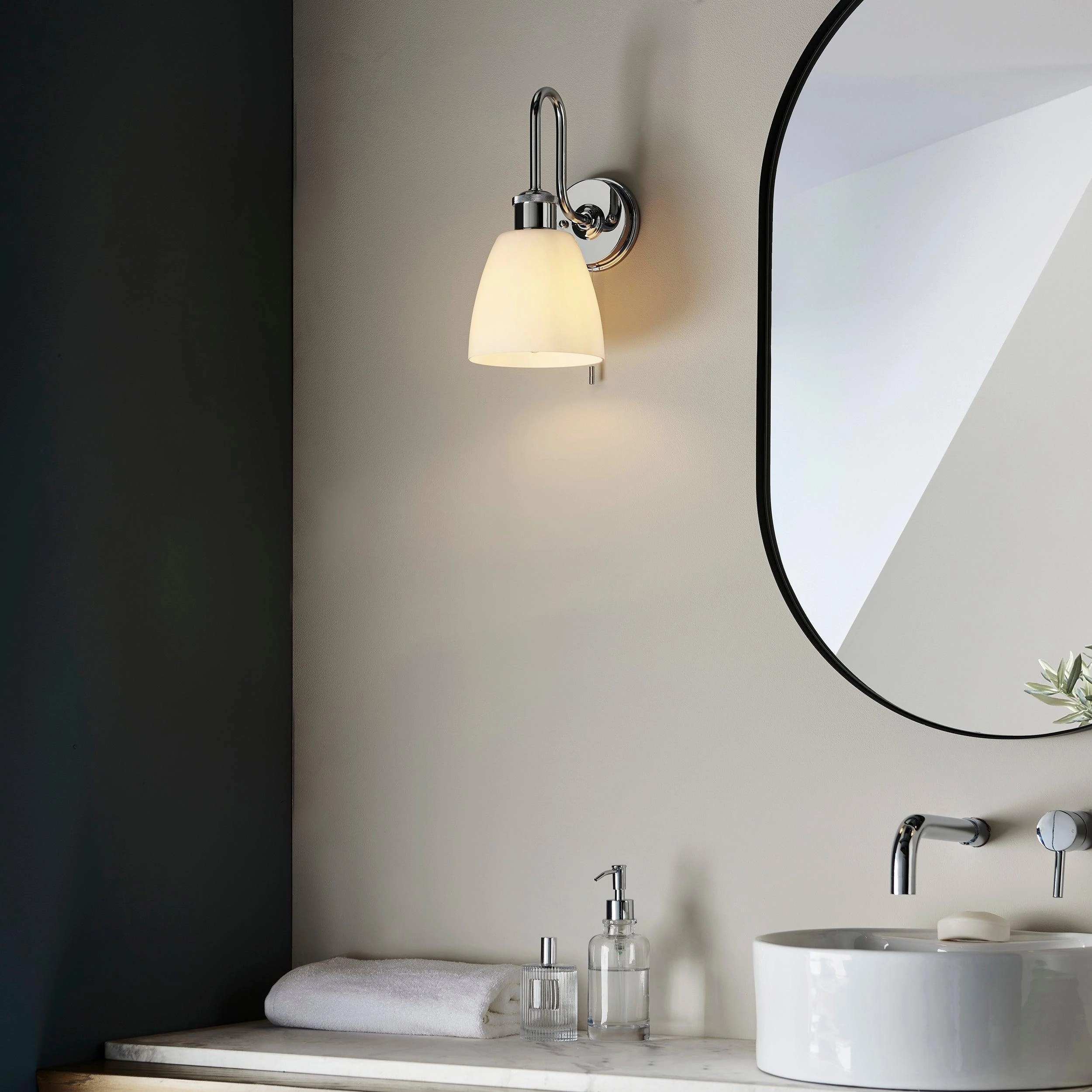 Piper Chrome Bathroom Wall Light With Opal Glass Shade