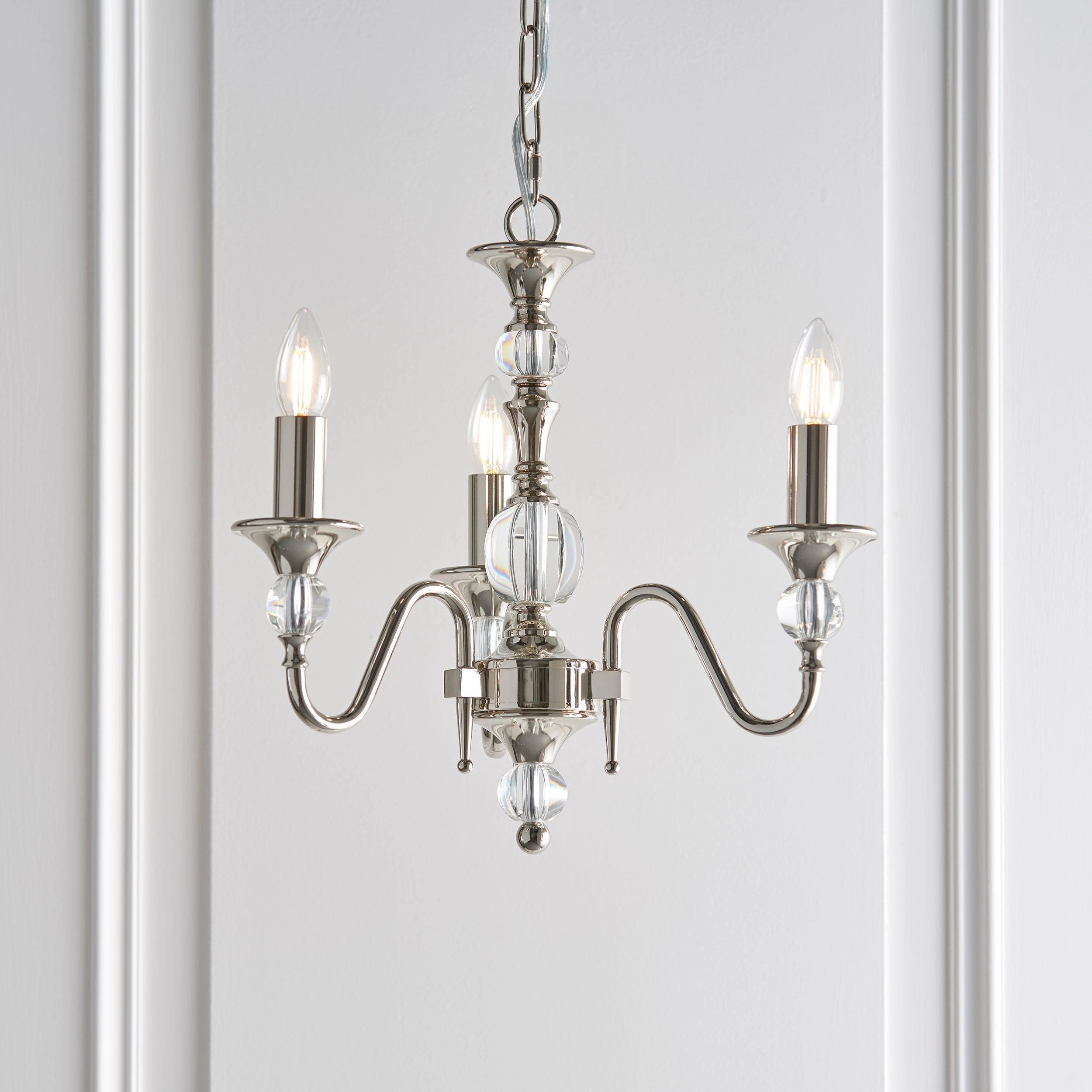Polina 3 Light Polished Nickel Finish Chandelier