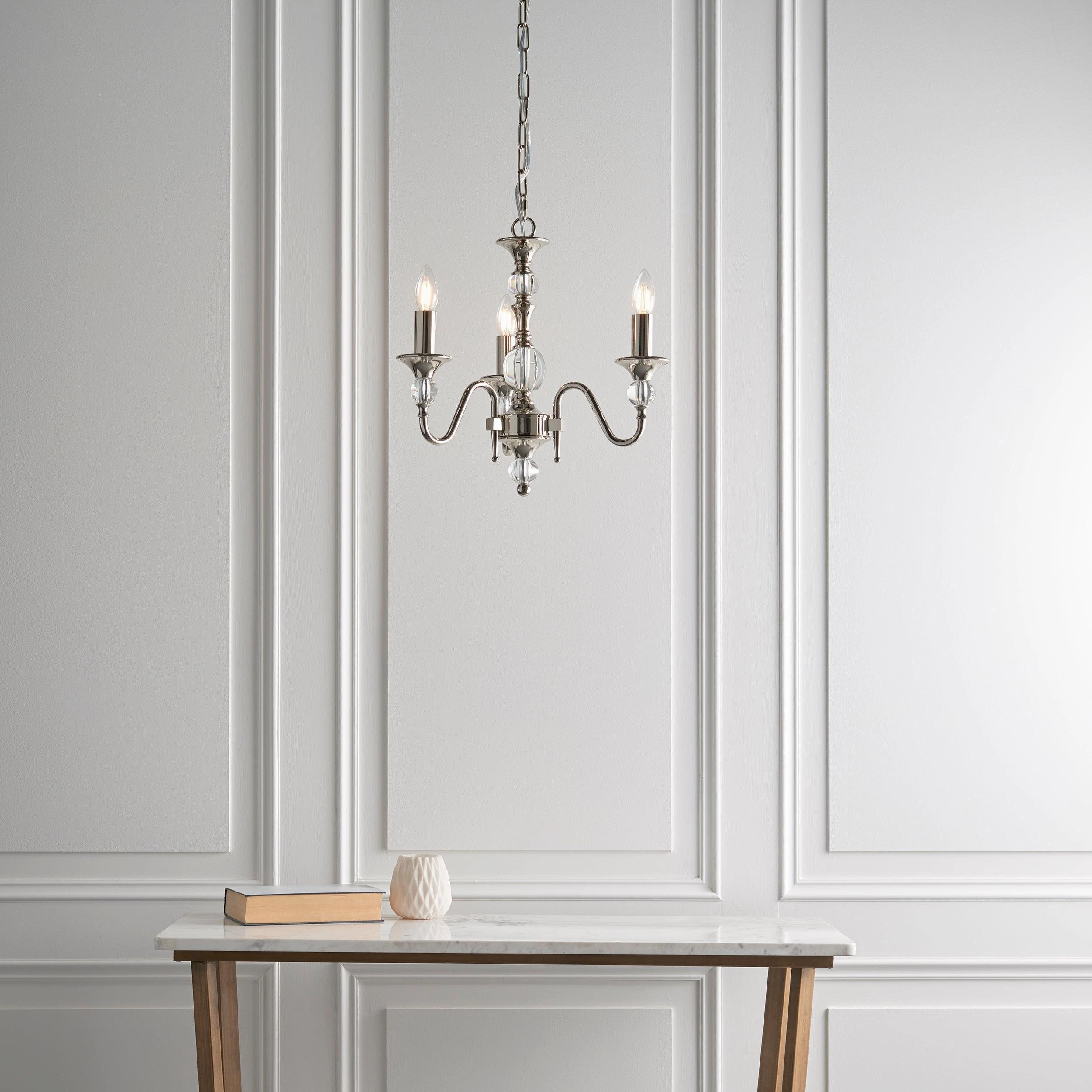 Polina 3 Light Polished Nickel Finish Chandelier