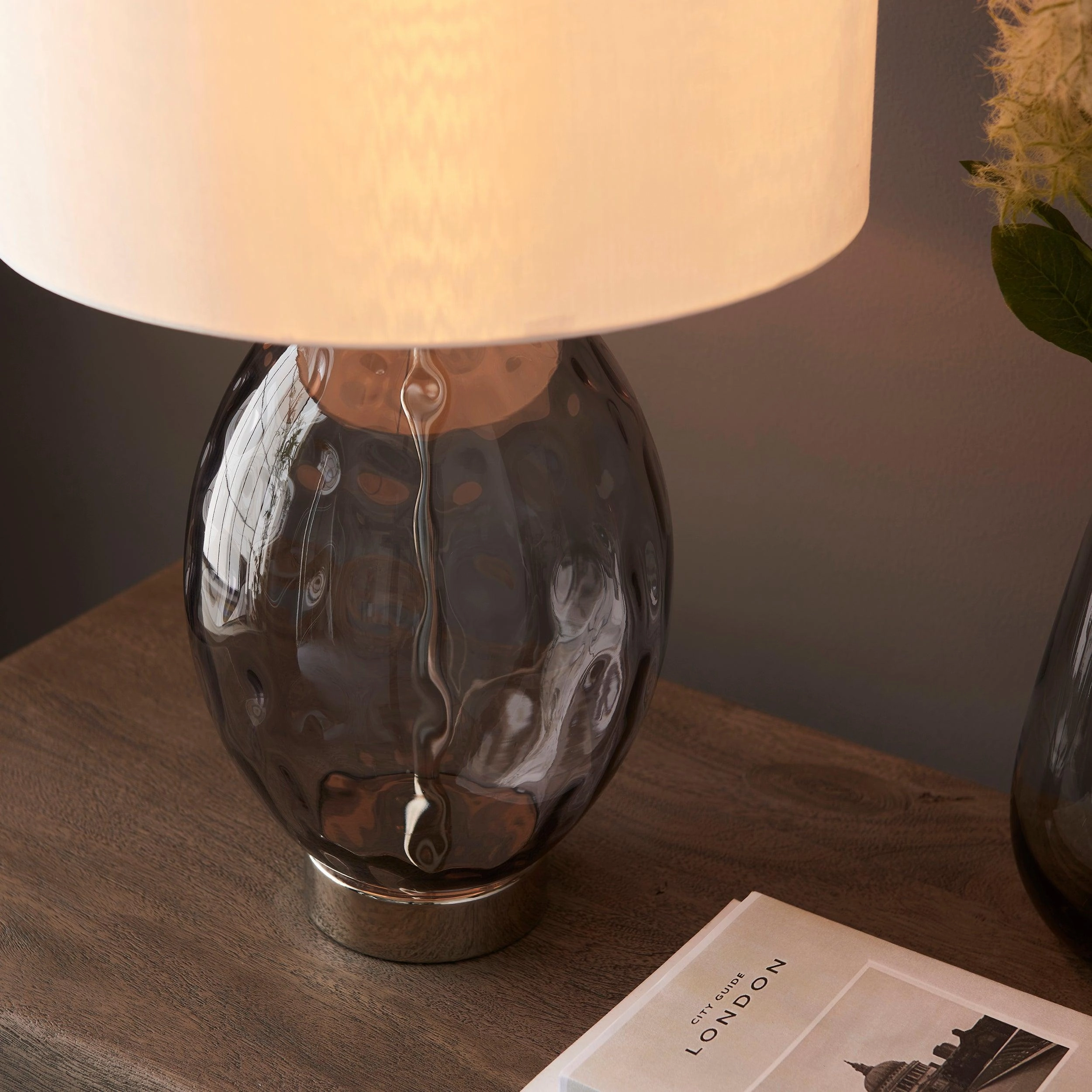 Porter Grey Glass Touch Table Lamp - Vintage White Shade