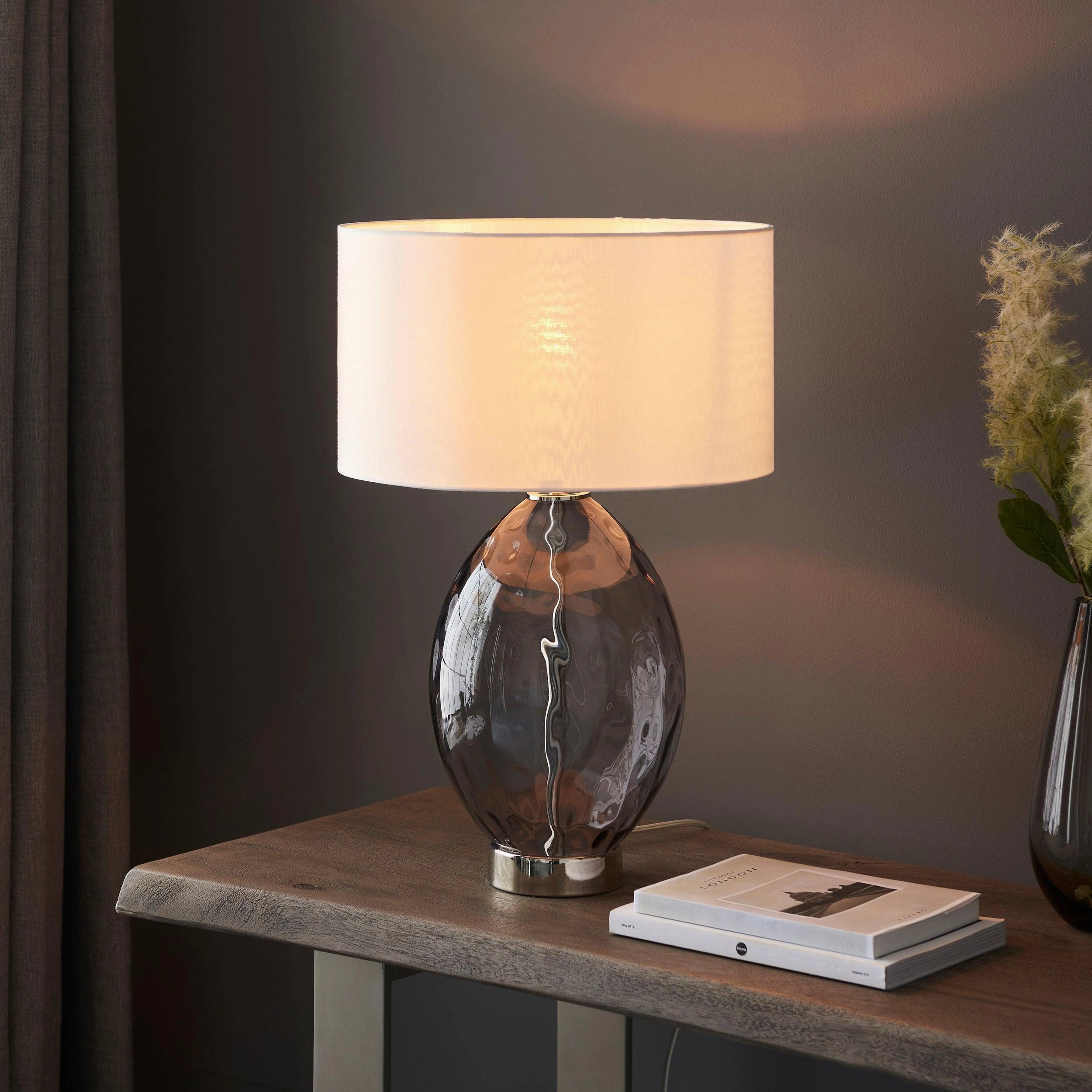 Porter Grey Glass Touch Table Lamp - Vintage White Shade