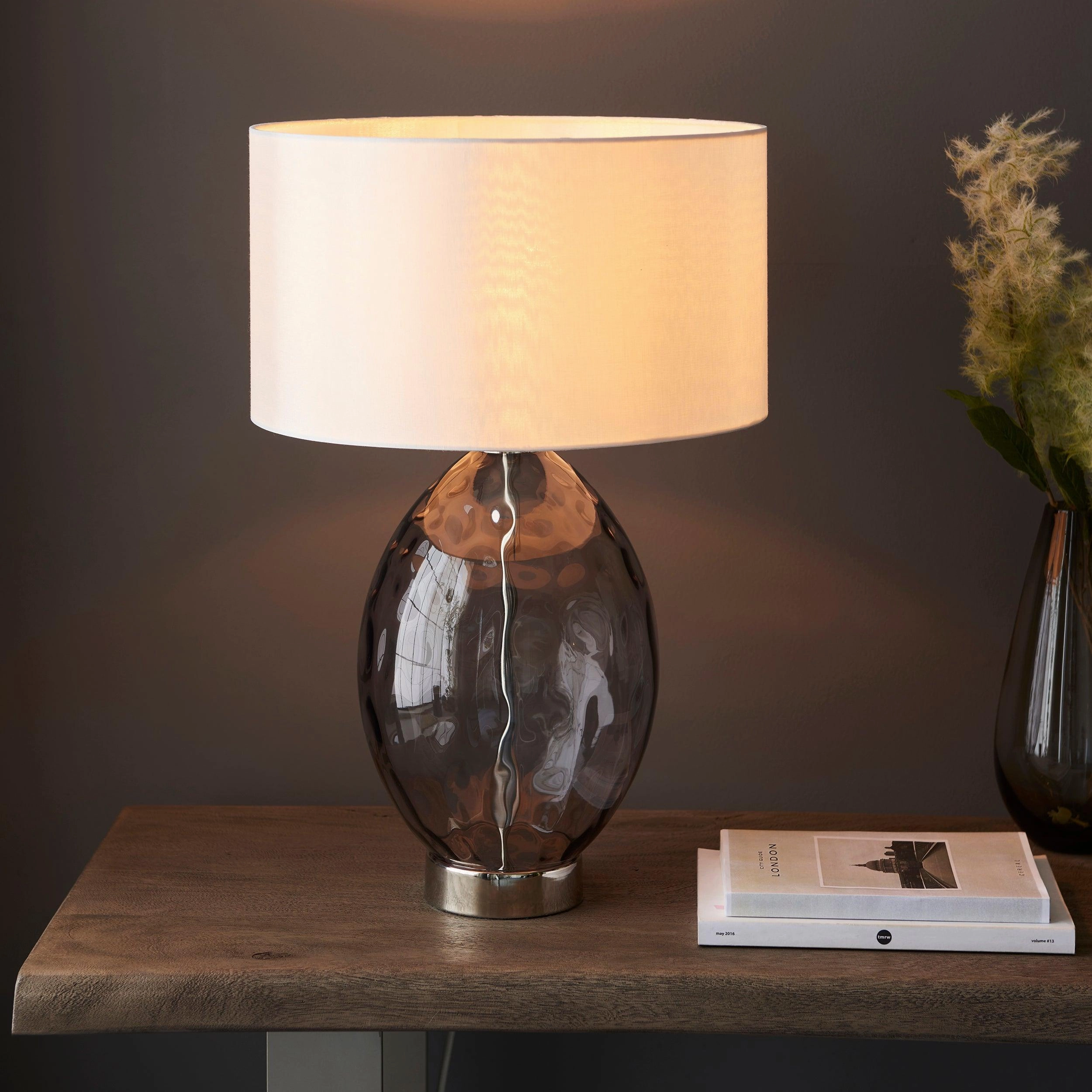 Porter Grey Glass Touch Table Lamp - Vintage White Shade
